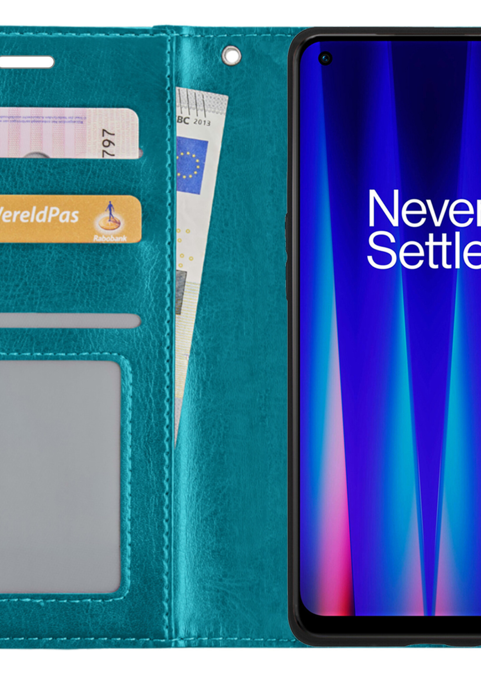BTH Hoesje Geschikt voor OnePlus Nord CE 2 Lite Hoesje Book Case Hoes Portemonnee Cover Walletcase Met Screenprotector - Hoes Geschikt voor OnePlus Nord CE 2 Lite Hoes Bookcase Hoesje - Turquoise