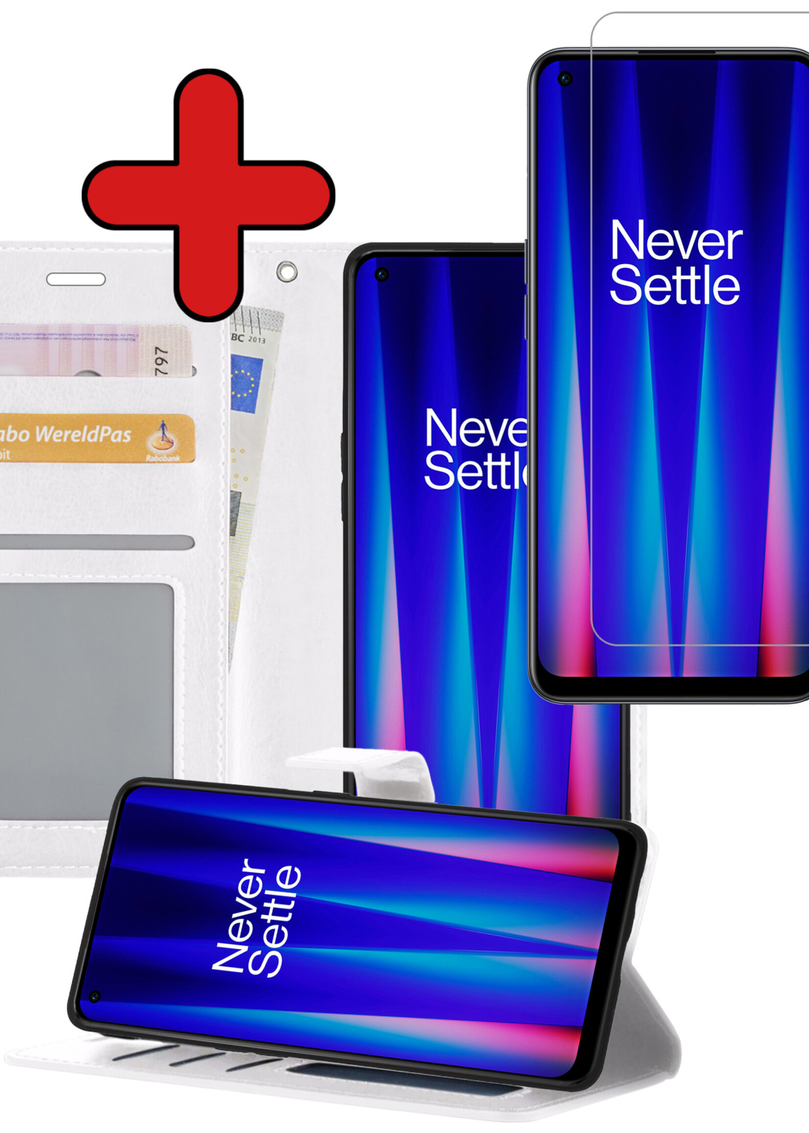 BTH Hoesje Geschikt voor OnePlus Nord CE 2 Lite Hoesje Book Case Hoes Portemonnee Cover Walletcase Met Screenprotector - Hoes Geschikt voor OnePlus Nord CE 2 Lite Hoes Bookcase Hoesje - Wit