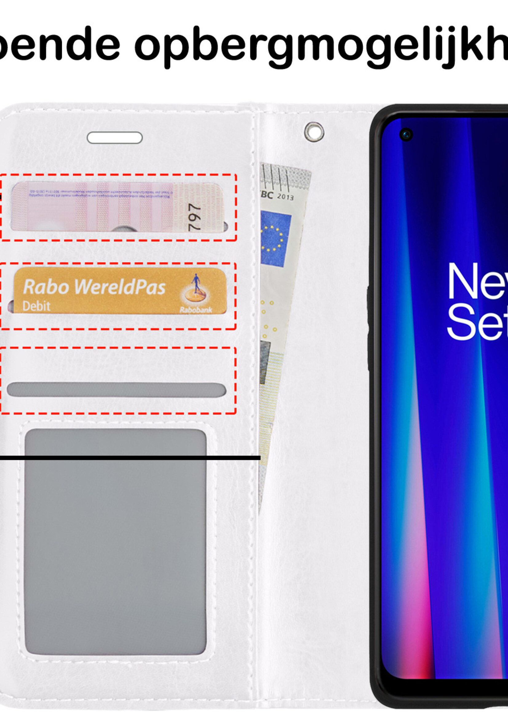 BTH Hoesje Geschikt voor OnePlus Nord CE 2 Lite Hoesje Book Case Hoes Portemonnee Cover Walletcase Met Screenprotector - Hoes Geschikt voor OnePlus Nord CE 2 Lite Hoes Bookcase Hoesje - Wit