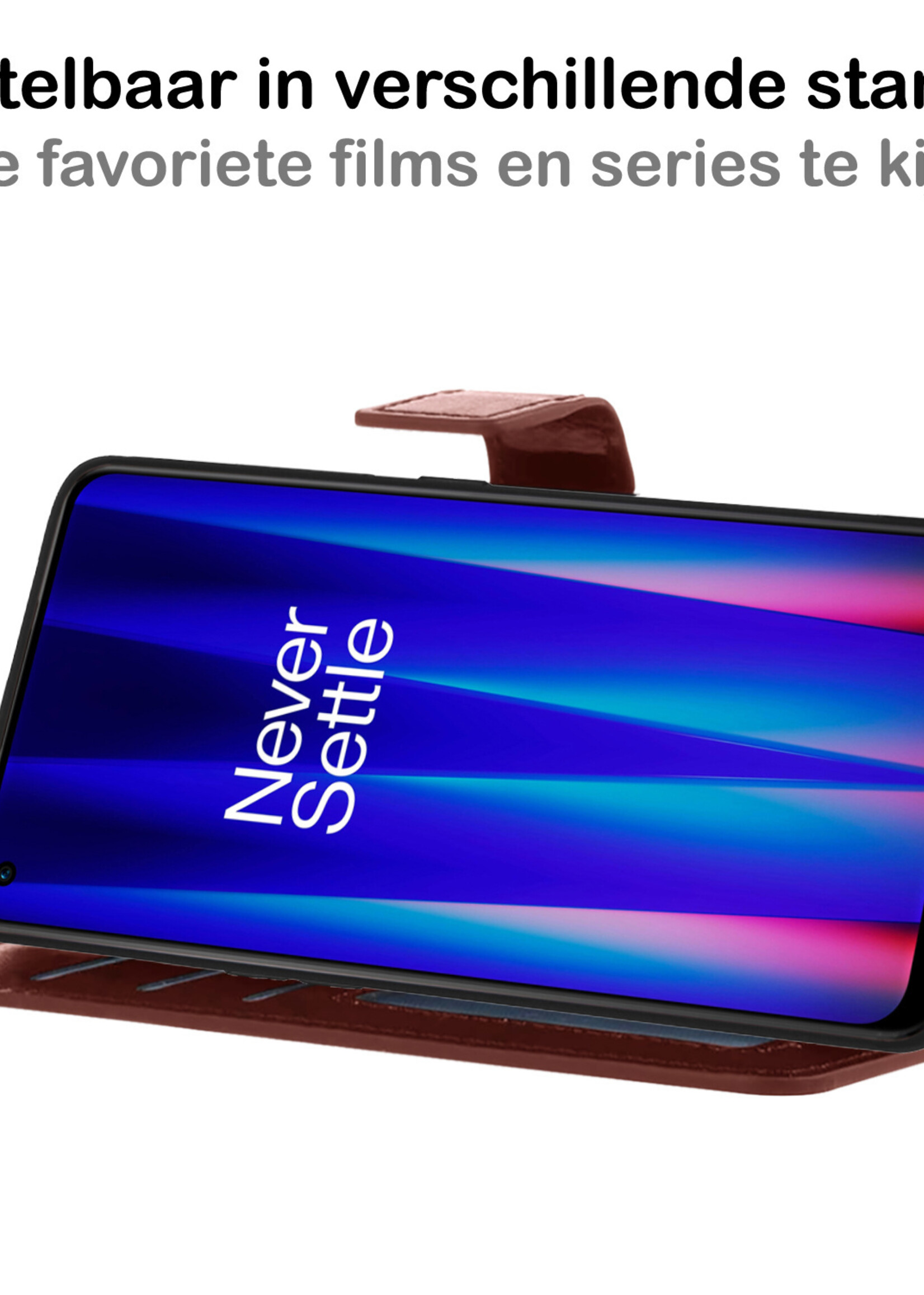 BTH Hoesje Geschikt voor OnePlus Nord CE 2 Lite Hoesje Book Case Hoes Portemonnee Cover Walletcase Met 2x Screenprotector - Hoes Geschikt voor OnePlus Nord CE 2 Lite Hoes Bookcase Hoesje - Bruin