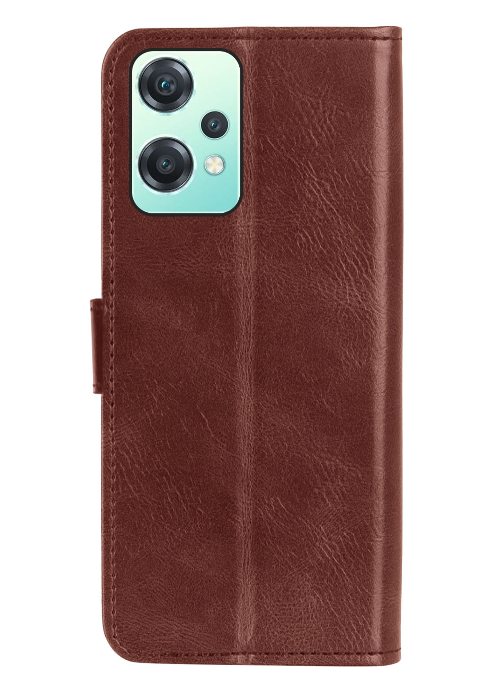 BTH Hoesje Geschikt voor OnePlus Nord CE 2 Lite Hoesje Book Case Hoes Portemonnee Cover Walletcase Met 2x Screenprotector - Hoes Geschikt voor OnePlus Nord CE 2 Lite Hoes Bookcase Hoesje - Bruin