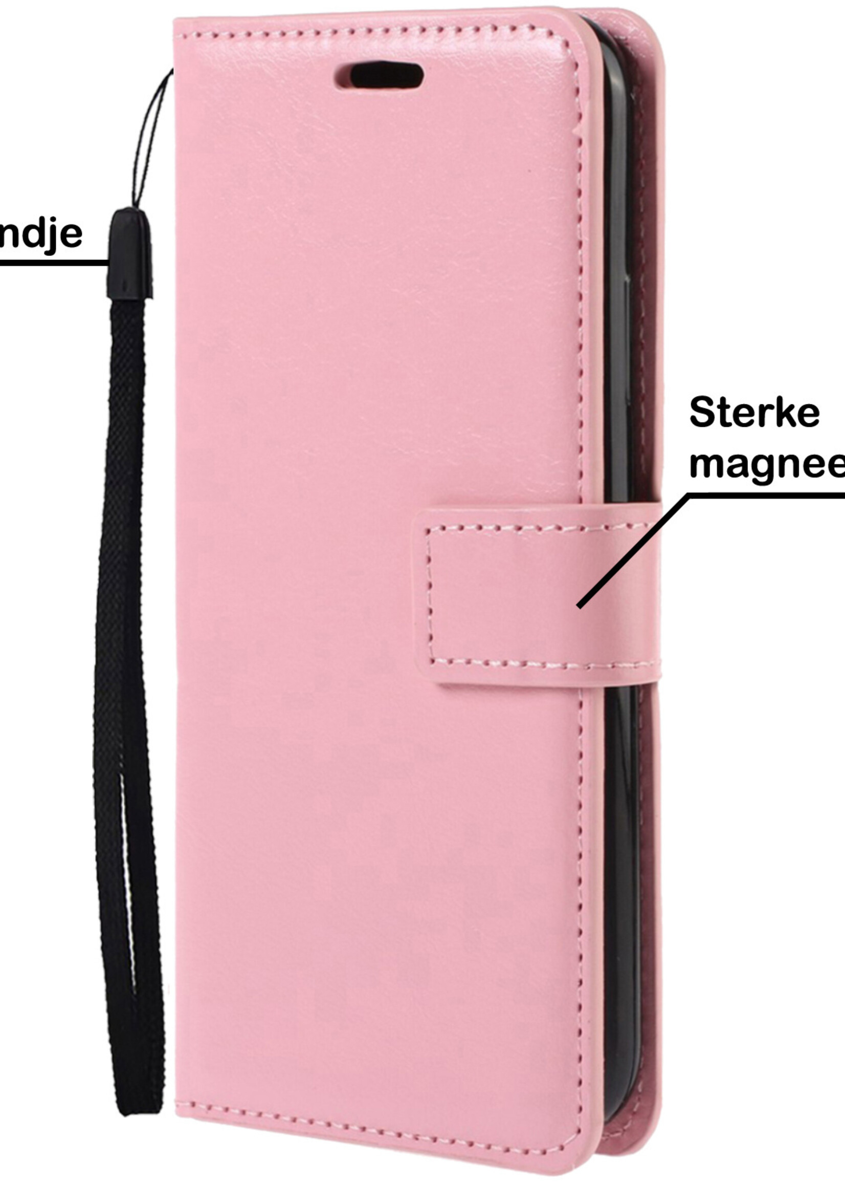 BTH Hoesje Geschikt voor OnePlus Nord CE 2 Lite Hoesje Book Case Hoes Portemonnee Cover Walletcase Met 2x Screenprotector - Hoes Geschikt voor OnePlus Nord CE 2 Lite Hoes Bookcase Hoesje - Lichtroze