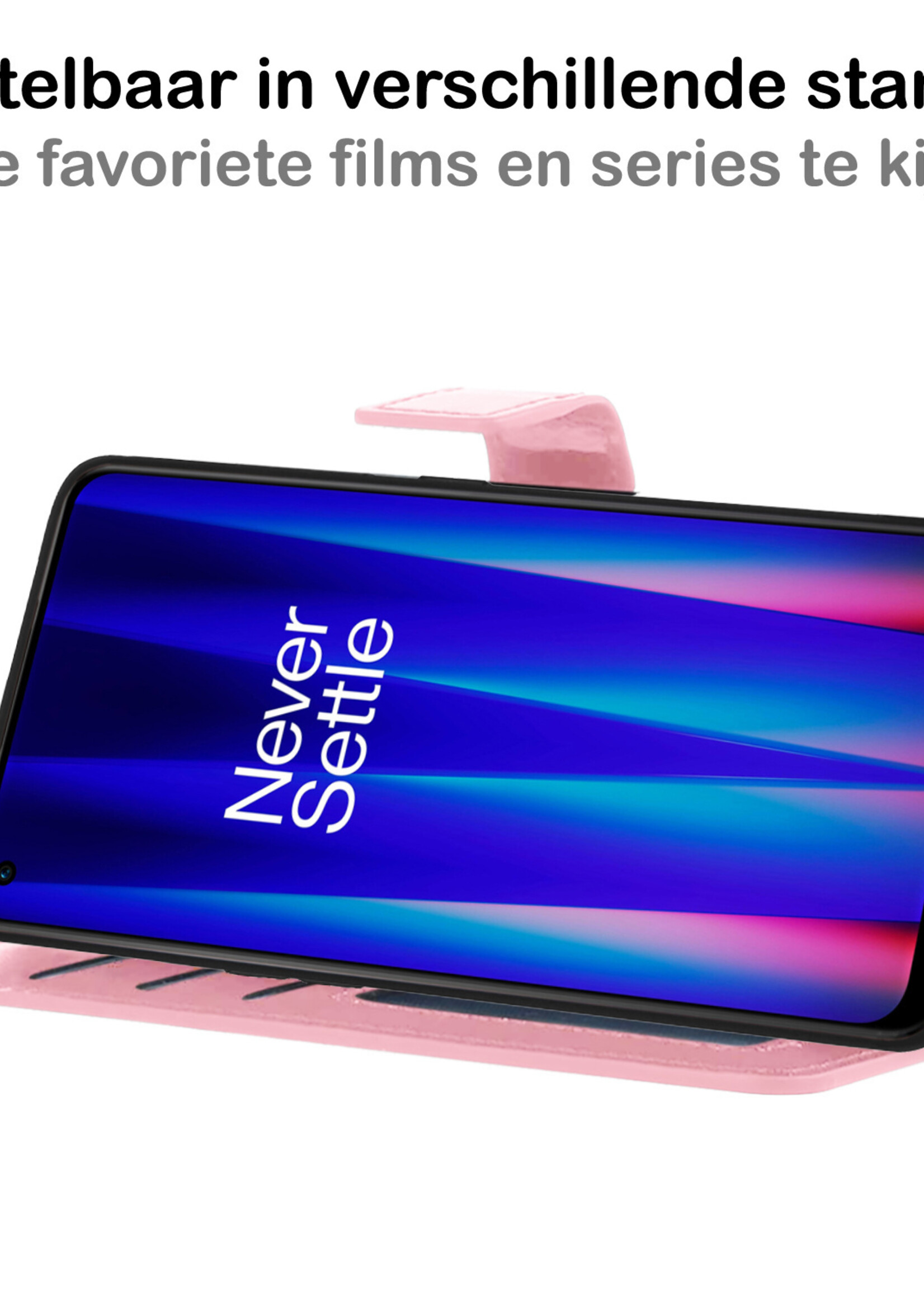 BTH Hoesje Geschikt voor OnePlus Nord CE 2 Lite Hoesje Book Case Hoes Portemonnee Cover Walletcase Met 2x Screenprotector - Hoes Geschikt voor OnePlus Nord CE 2 Lite Hoes Bookcase Hoesje - Lichtroze