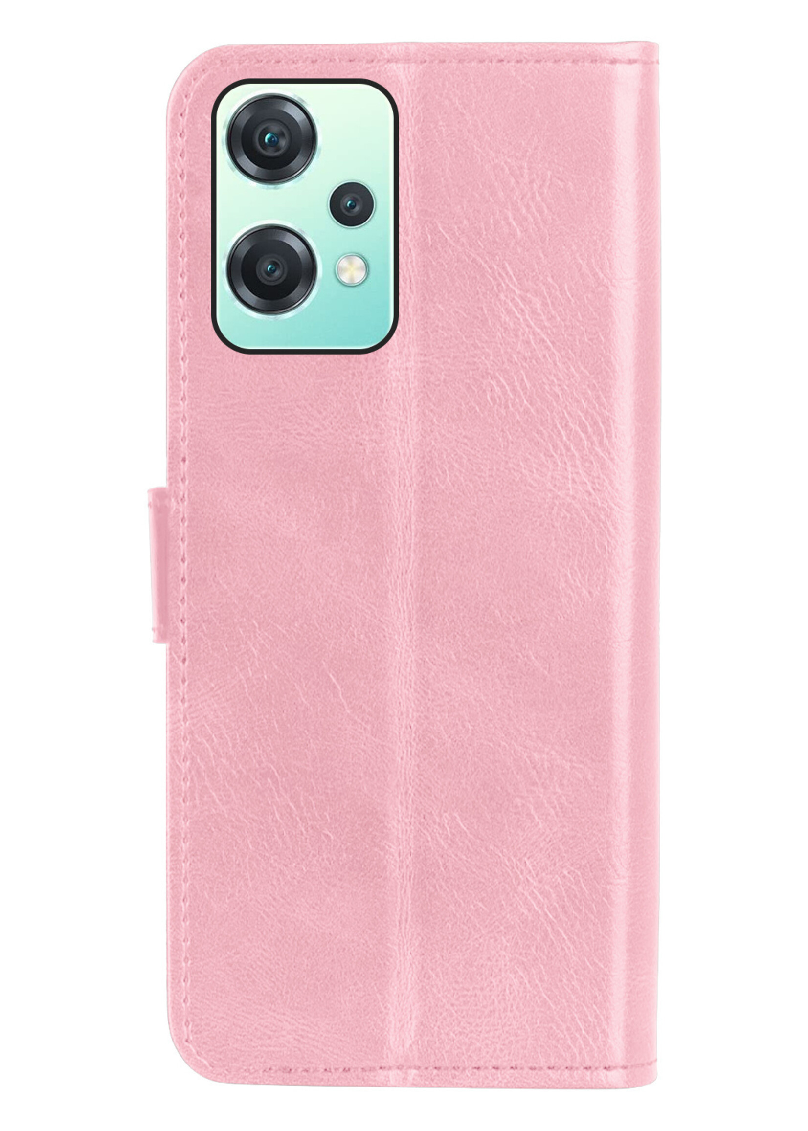 BTH Hoesje Geschikt voor OnePlus Nord CE 2 Lite Hoesje Book Case Hoes Portemonnee Cover Walletcase Met 2x Screenprotector - Hoes Geschikt voor OnePlus Nord CE 2 Lite Hoes Bookcase Hoesje - Lichtroze