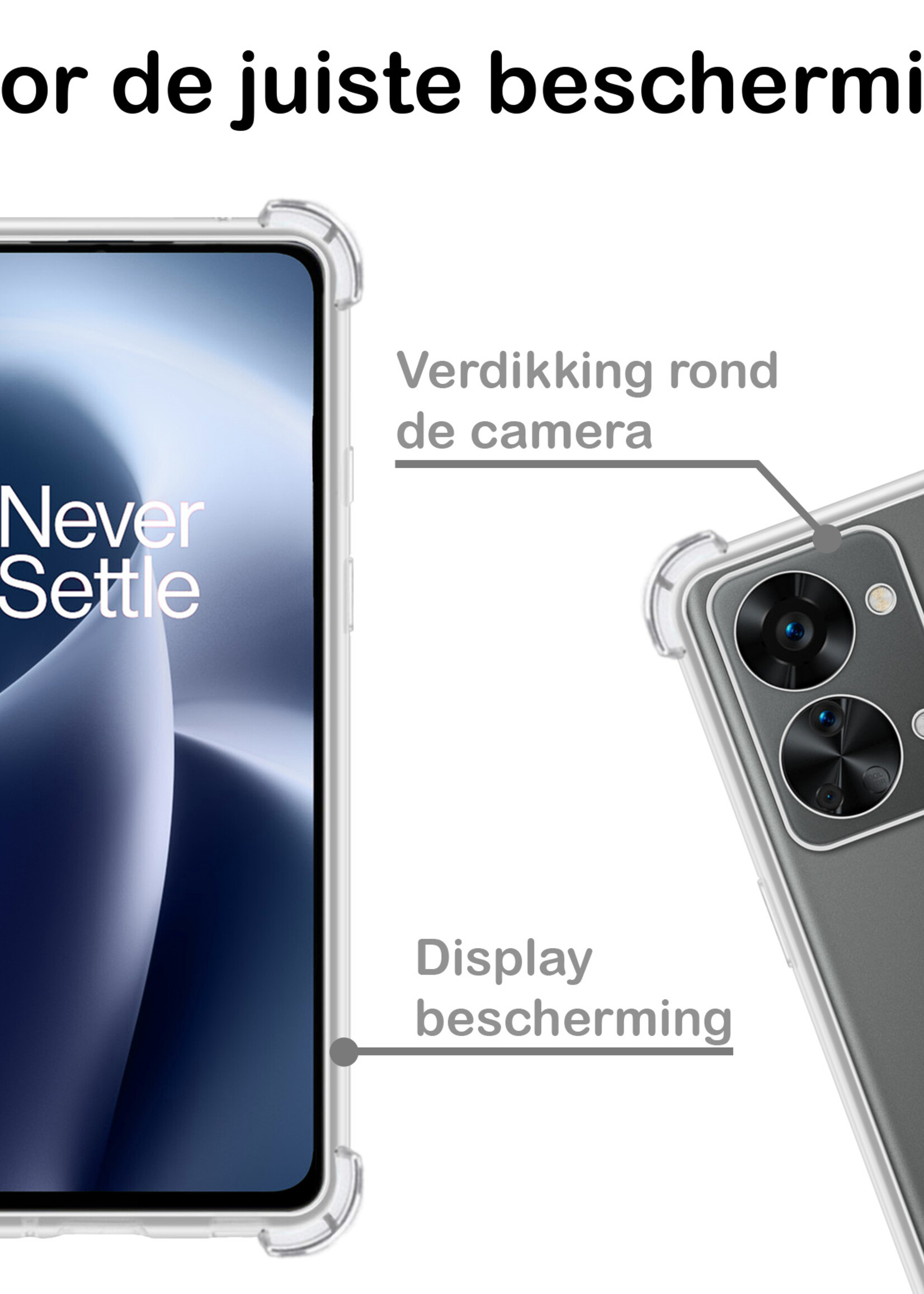 BTH Hoesje Geschikt voor OnePlus Nord 2T Hoesje Siliconen Shock Proof Case Hoes - Hoes Geschikt voor OnePlus Nord 2T Hoes Cover Case Shockproof - Transparant - 2 PACK