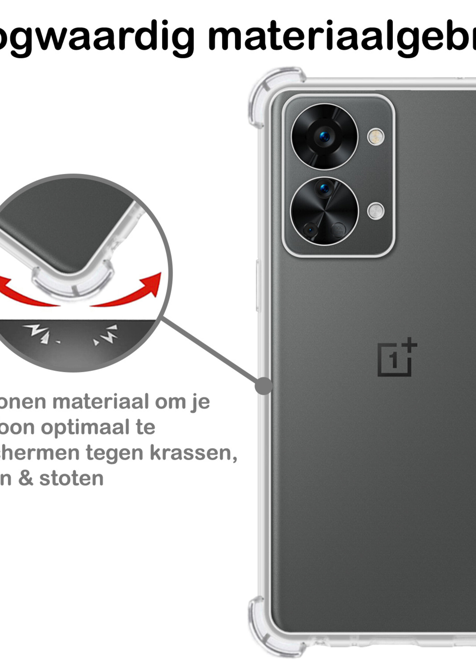 BTH Hoesje Geschikt voor OnePlus Nord 2T Hoesje Siliconen Shock Proof Case Hoes - Hoes Geschikt voor OnePlus Nord 2T Hoes Cover Case Shockproof - Transparant - 2 PACK