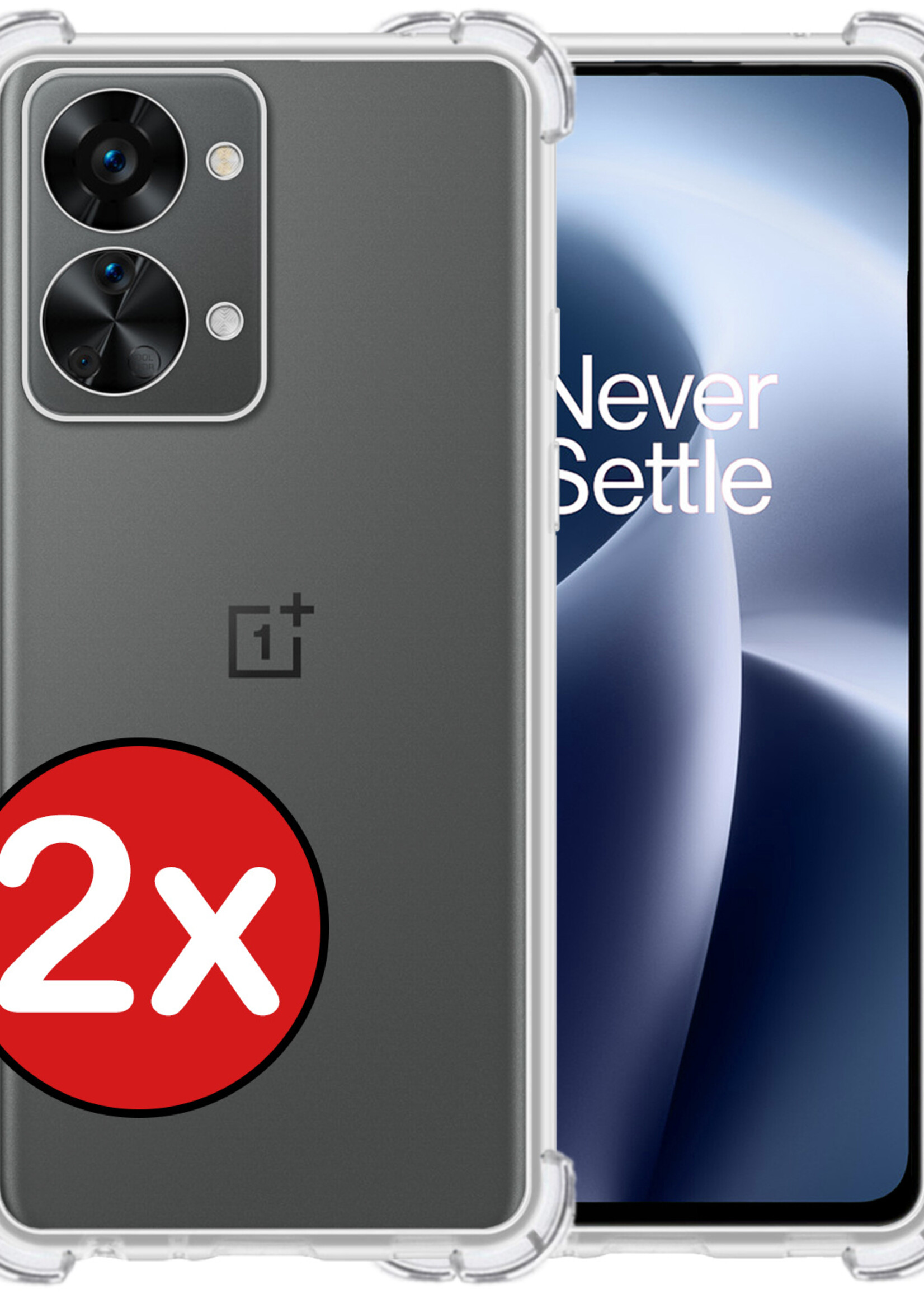 BTH Hoesje Geschikt voor OnePlus Nord 2T Hoesje Siliconen Shock Proof Case Hoes - Hoes Geschikt voor OnePlus Nord 2T Hoes Cover Case Shockproof - Transparant - 2 PACK