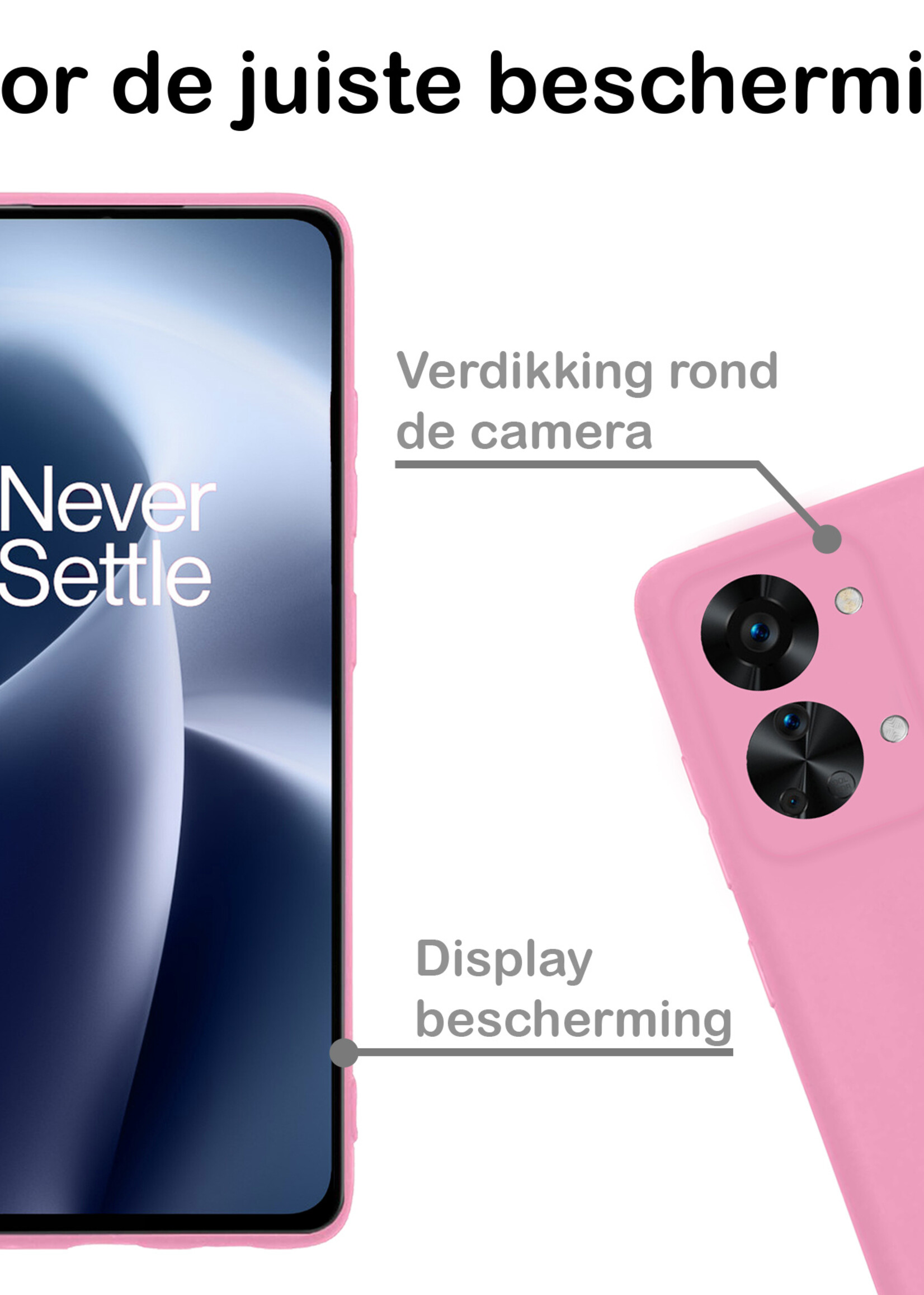 BTH OnePlus Nord 2T Hoesje Siliconen Case Cover - OnePlus Nord 2T Hoesje Cover Hoes Siliconen - Licht Roze