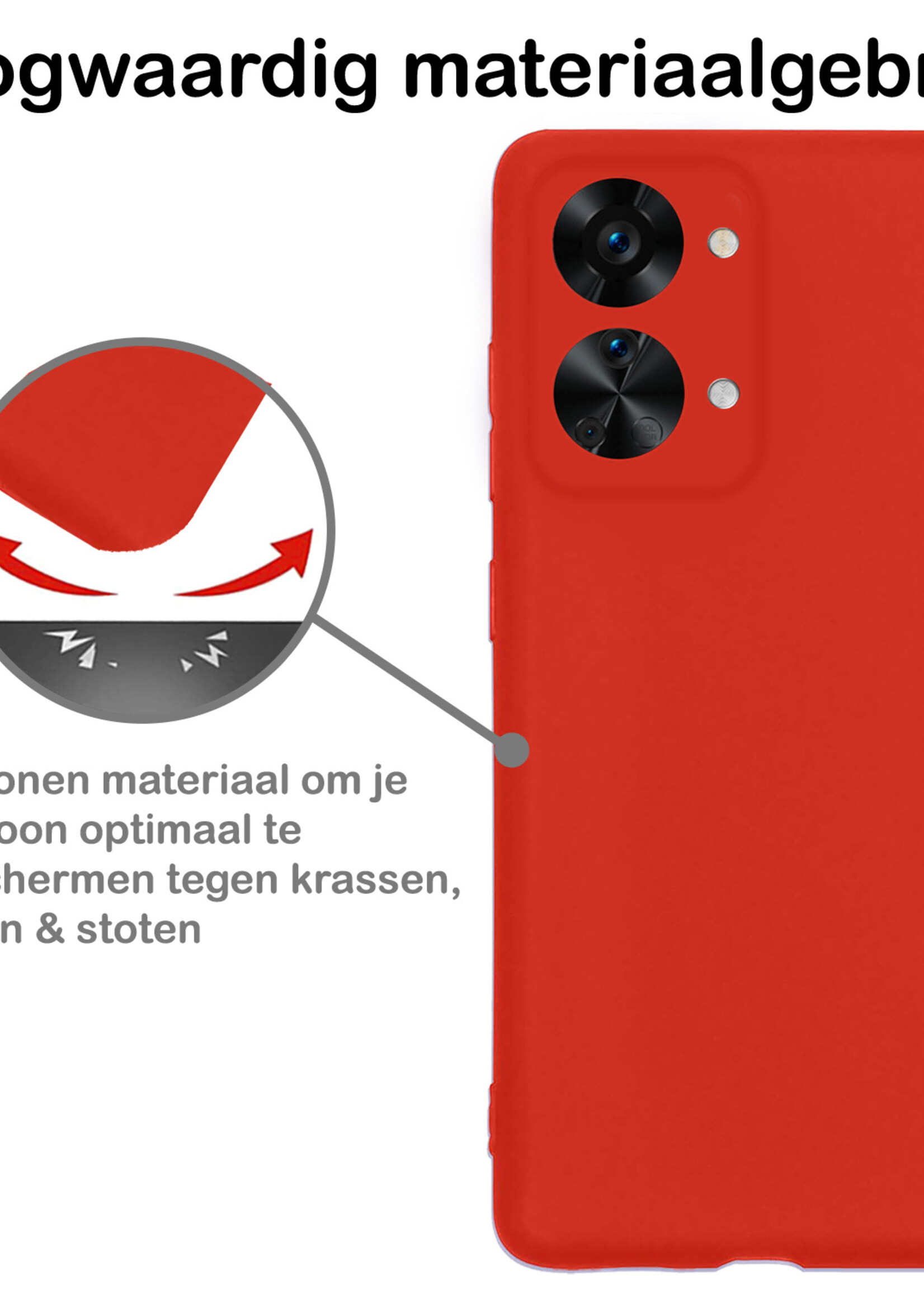 BTH Hoesje Geschikt voor OnePlus Nord 2T Hoesje Siliconen Case Hoes - Hoes Geschikt voor OnePlus Nord 2T Hoes Cover Case - Rood - 2 PACK