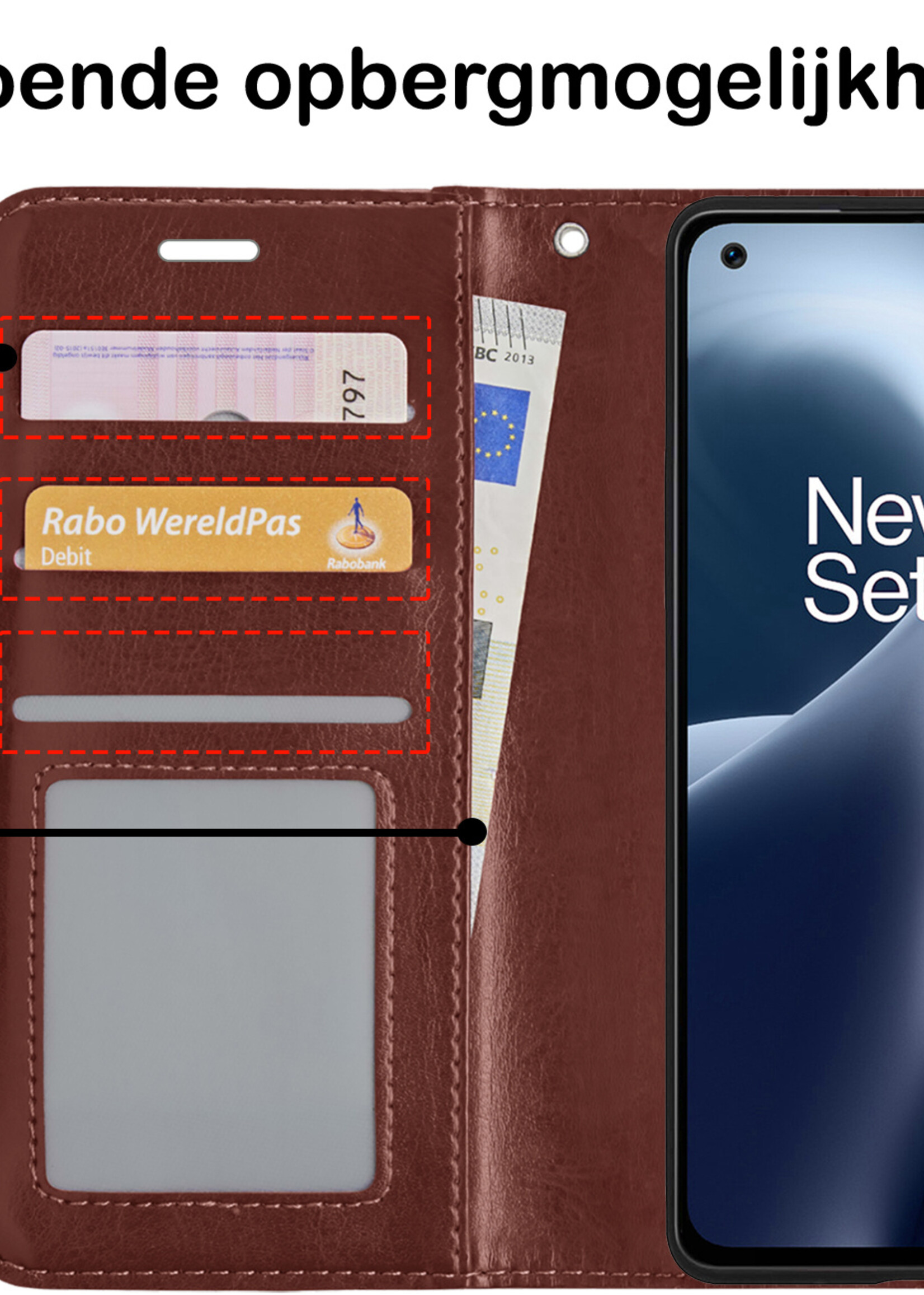 BTH OnePlus Nord 2T Hoesje Book Case Hoes Portemonnee Cover Walletcase - OnePlus Nord 2T Hoes Bookcase Hoesje - Bruin