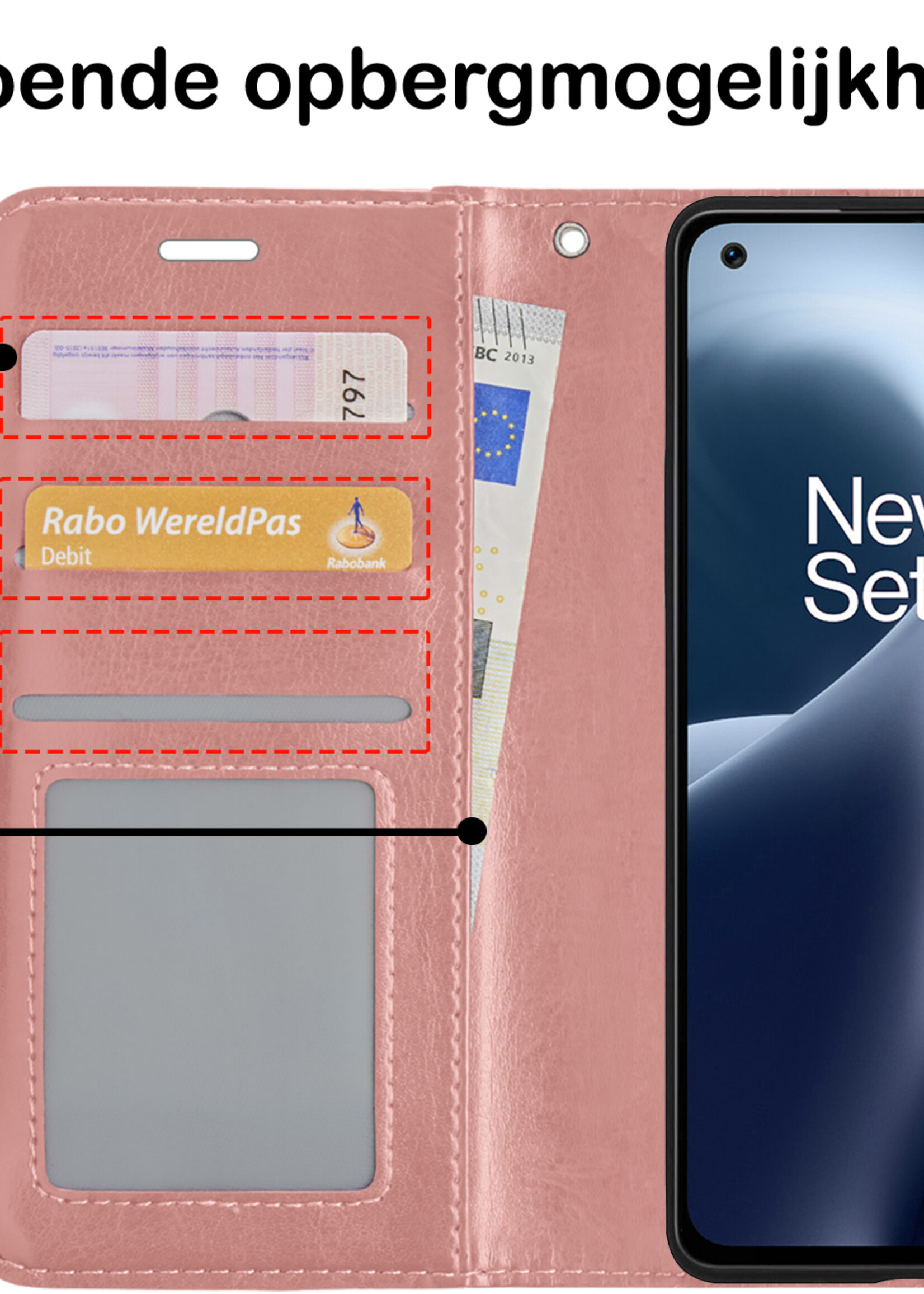 BTH OnePlus Nord 2T Hoesje Book Case Hoes Portemonnee Cover Walletcase - OnePlus Nord 2T Hoes Bookcase Hoesje - Rose Goud