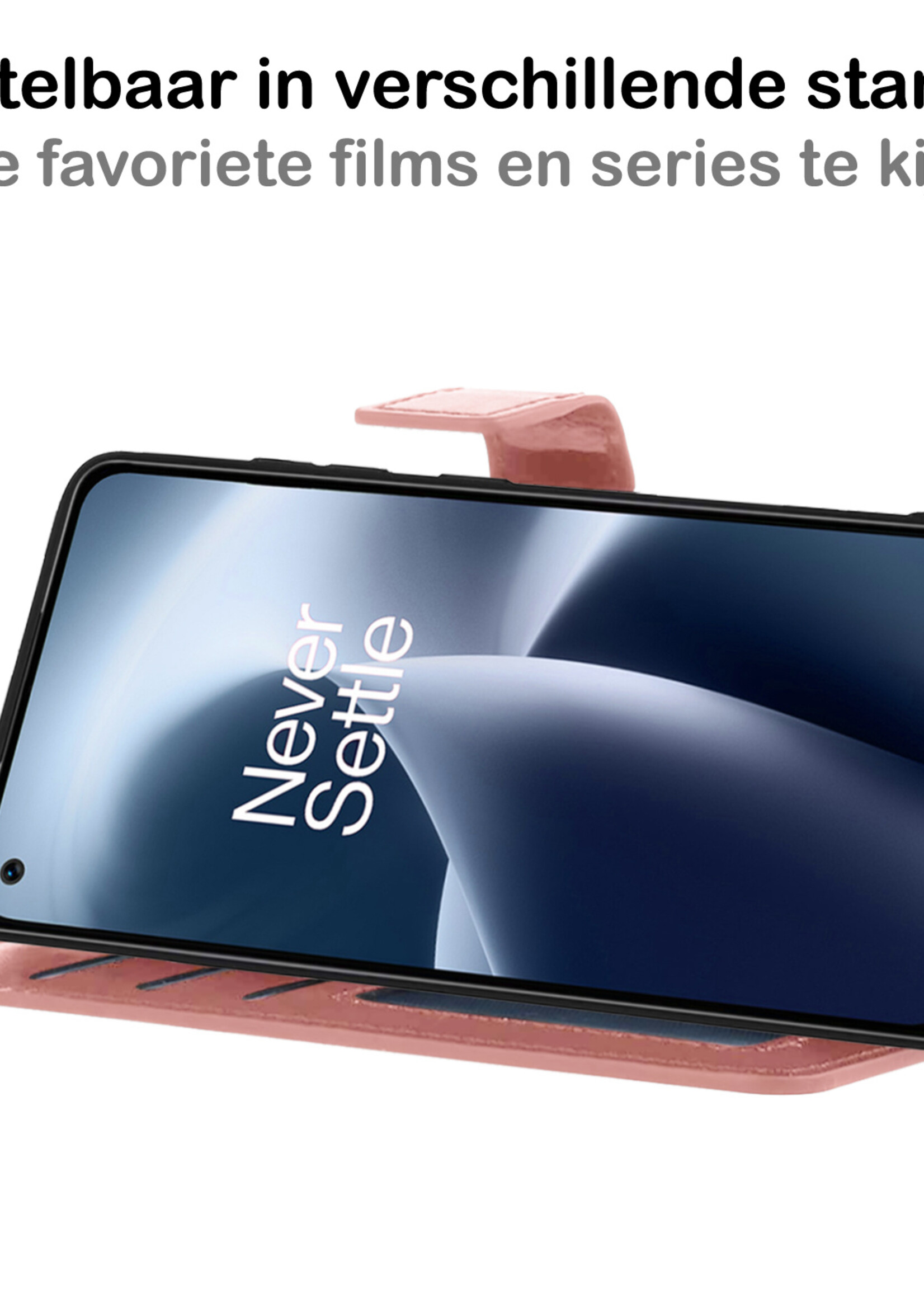 BTH OnePlus Nord 2T Hoesje Book Case Hoes Portemonnee Cover Walletcase - OnePlus Nord 2T Hoes Bookcase Hoesje - Rose Goud
