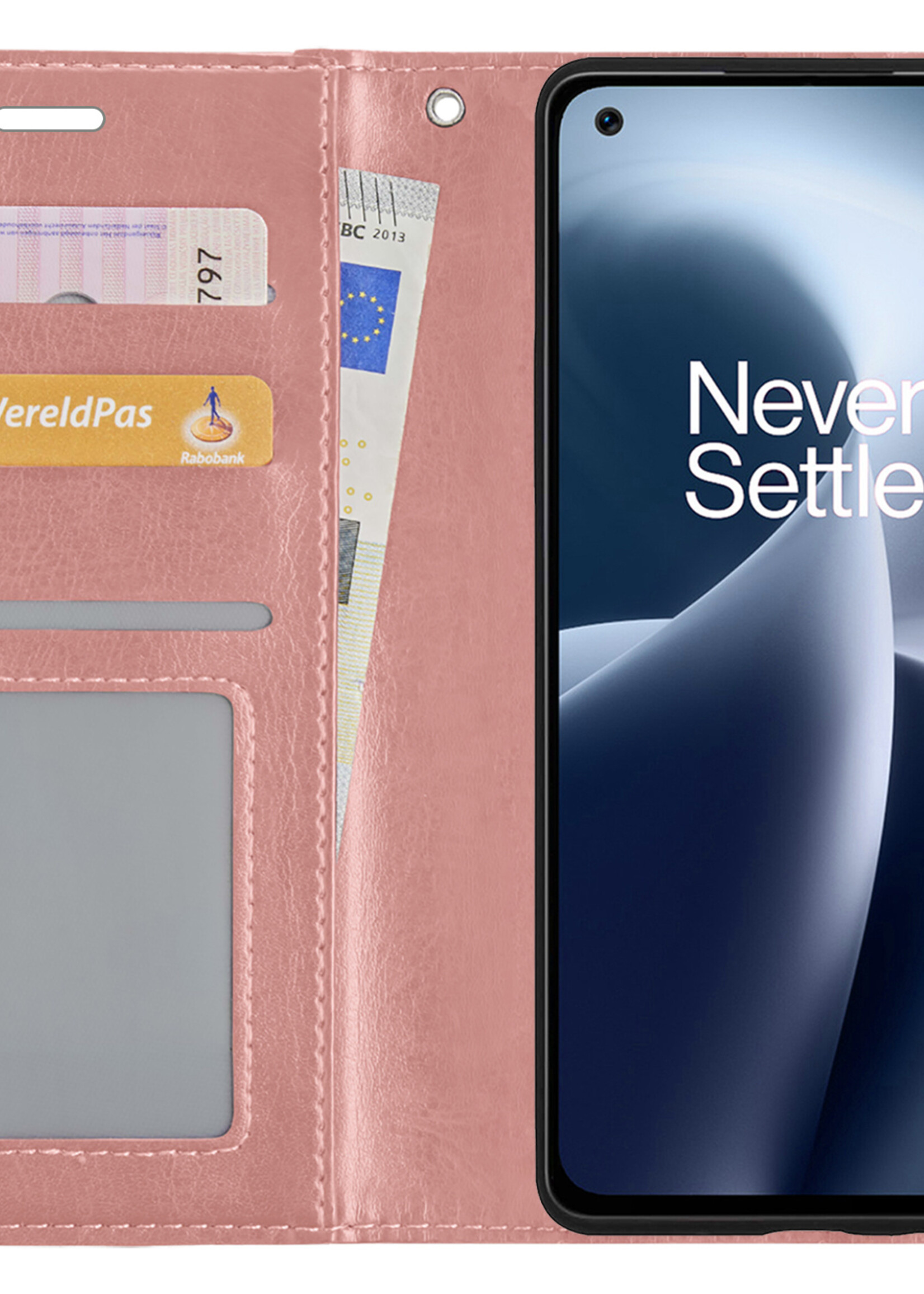 BTH OnePlus Nord 2T Hoesje Book Case Hoes Portemonnee Cover Walletcase - OnePlus Nord 2T Hoes Bookcase Hoesje - Rose Goud