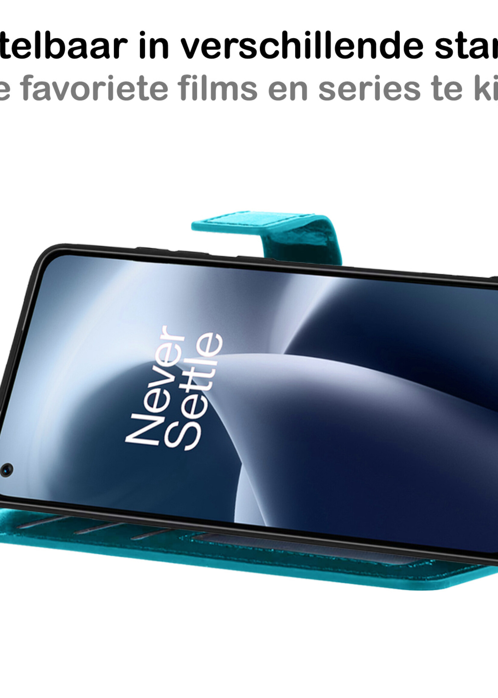 BTH OnePlus Nord 2T Hoesje Book Case Hoes Portemonnee Cover Walletcase - OnePlus Nord 2T Hoes Bookcase Hoesje - Turquoise