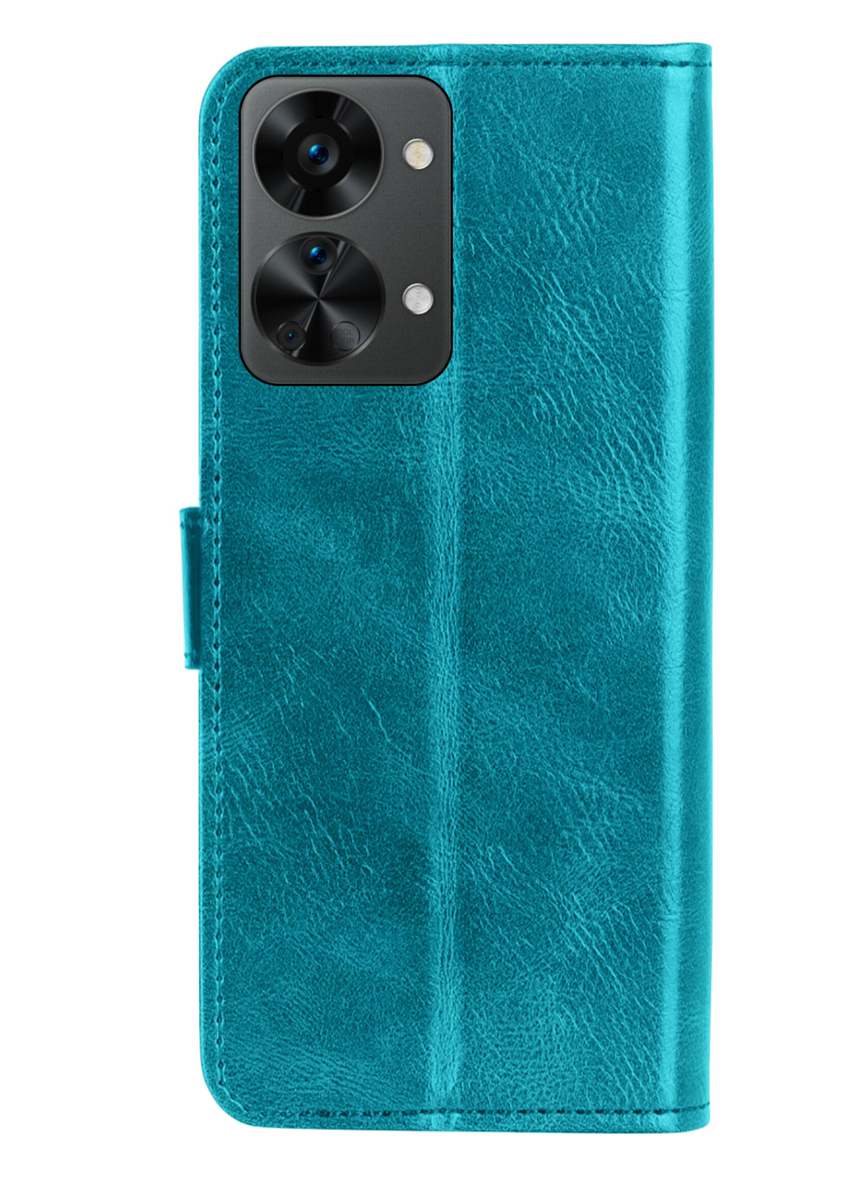 BTH OnePlus Nord 2T Hoesje Book Case Hoes Portemonnee Cover Walletcase - OnePlus Nord 2T Hoes Bookcase Hoesje - Turquoise