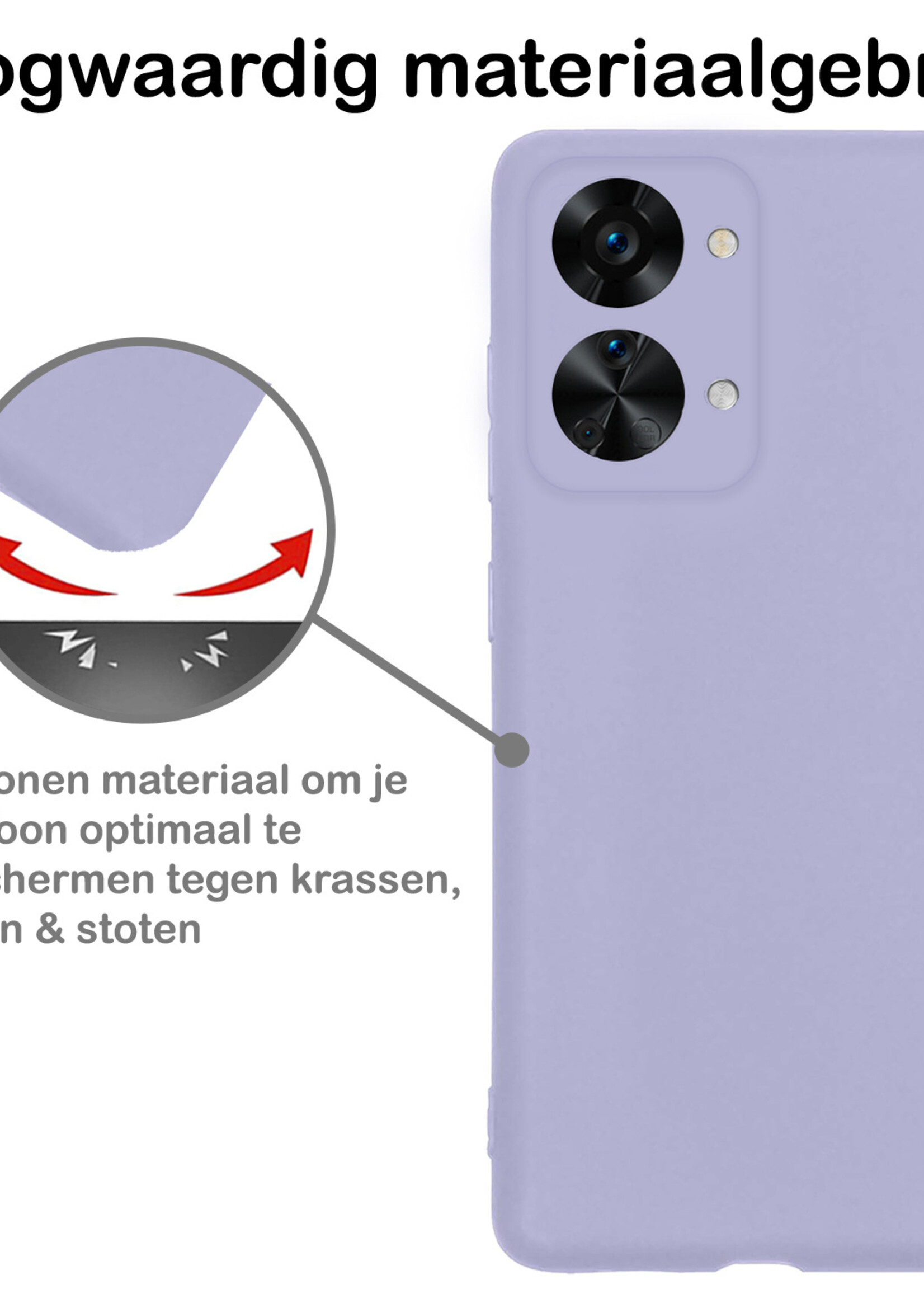 BTH Hoesje Geschikt voor OnePlus Nord 2T Hoesje Siliconen Case Hoes Met Screenprotector - Hoes Geschikt voor OnePlus Nord 2T Hoes Cover Case - Lila