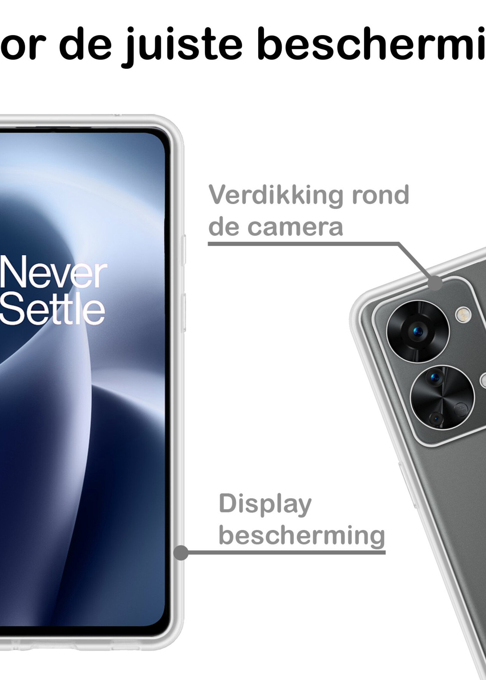 BTH Hoesje Geschikt voor OnePlus Nord 2T Hoesje Siliconen Case Hoes Met Screenprotector - Hoes Geschikt voor OnePlus Nord 2T Hoes Cover Case - Transparant
