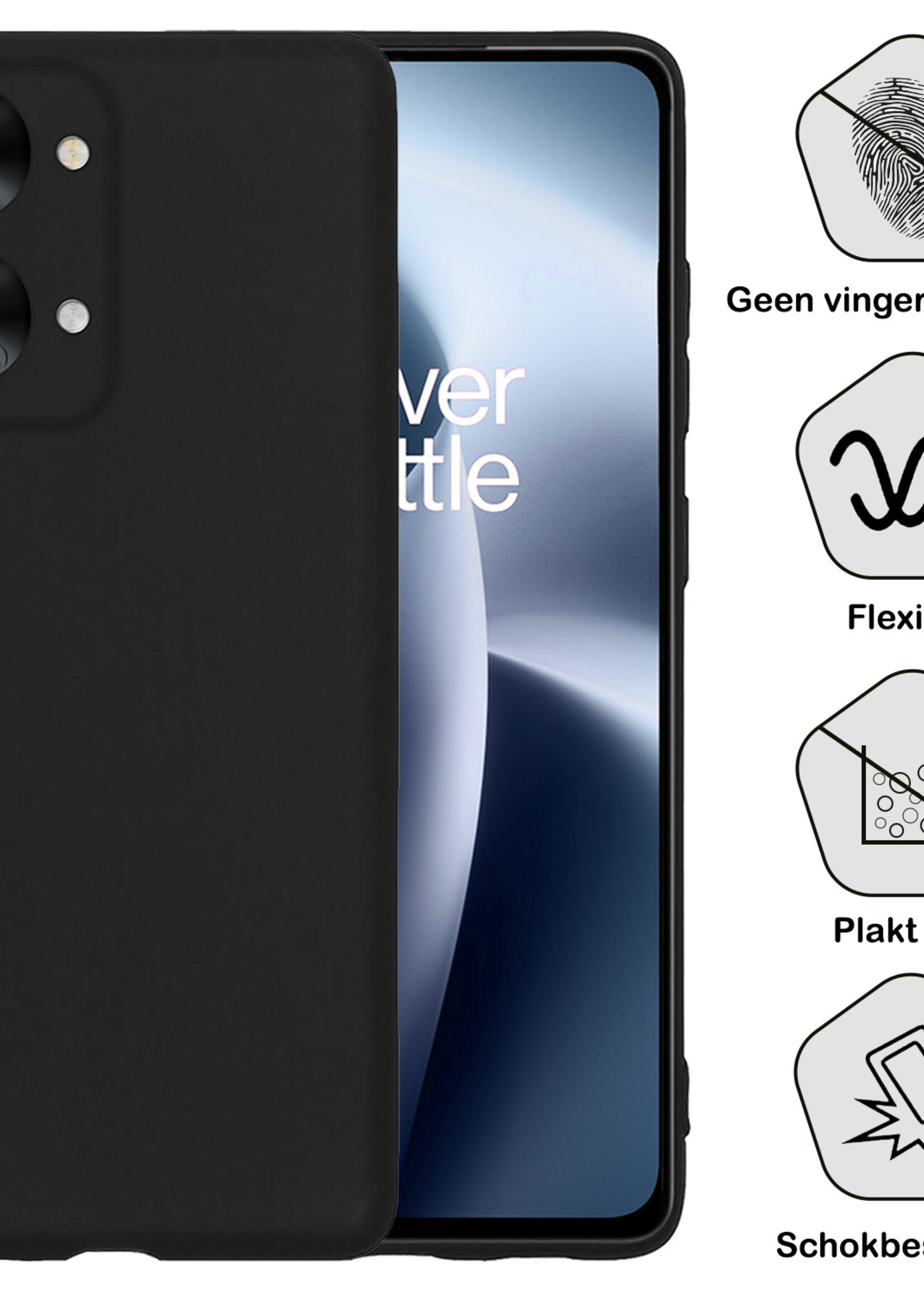 BTH Hoesje Geschikt voor OnePlus Nord 2T Hoesje Siliconen Case Hoes Met Screenprotector - Hoes Geschikt voor OnePlus Nord 2T Hoes Cover Case - Zwart