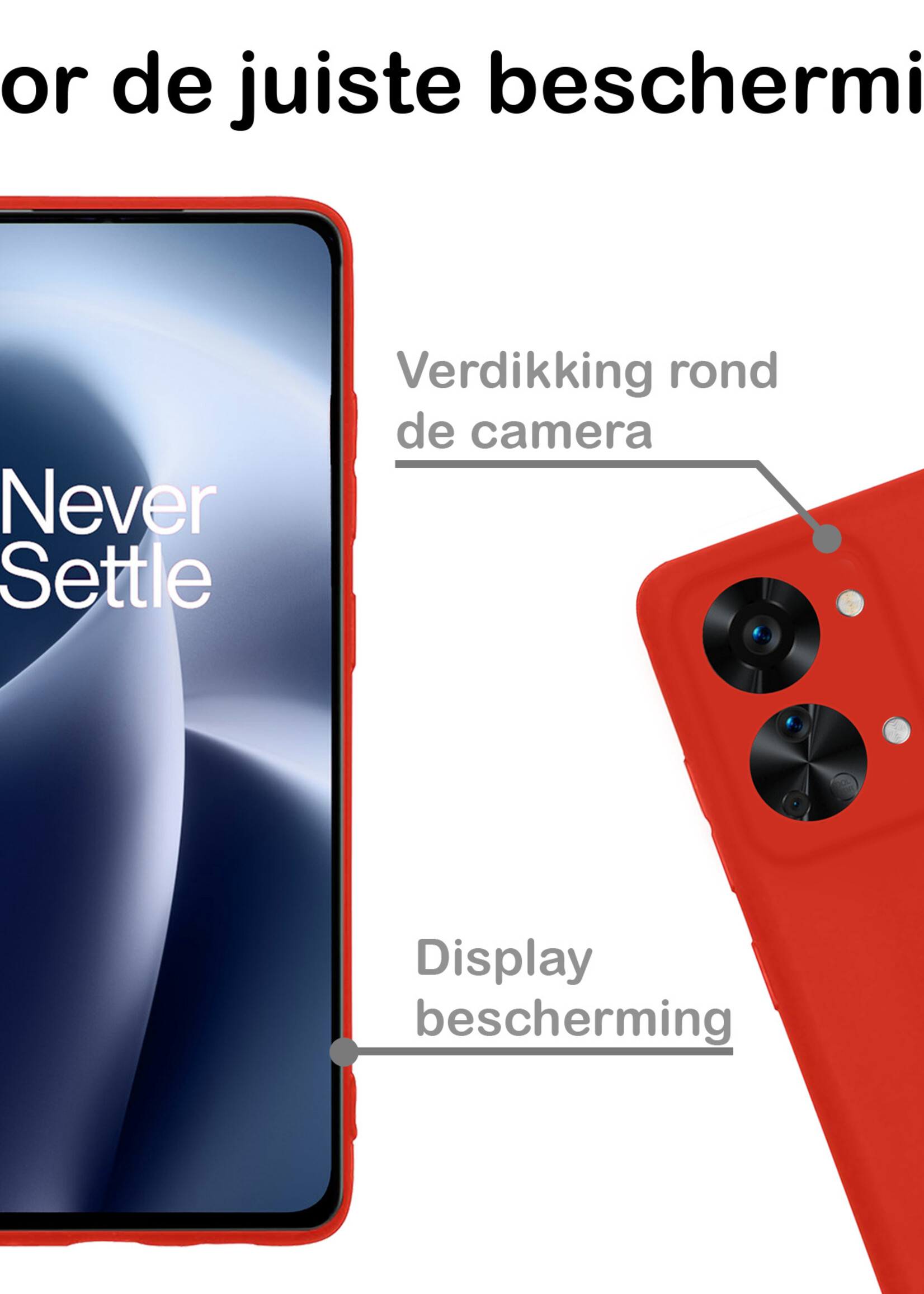BTH Hoesje Geschikt voor OnePlus Nord 2T Hoesje Siliconen Case Hoes Met 2x Screenprotector - Hoes Geschikt voor OnePlus Nord 2T Hoes Cover Case - Rood