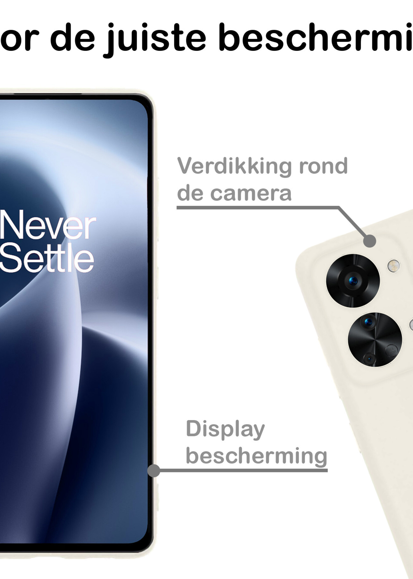 BTH Hoesje Geschikt voor OnePlus Nord 2T Hoesje Siliconen Case Hoes Met 2x Screenprotector - Hoes Geschikt voor OnePlus Nord 2T Hoes Cover Case - Wit