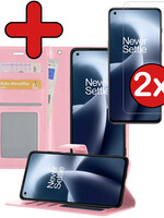 BTH BTH OnePlus Nord 2T Hoesje Bookcase Lichtroze Met 2x Screenprotector