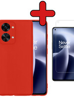 BTH BTH OnePlus Nord 2T Hoesje Siliconen Met Screenprotector - Rood