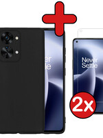 BTH BTH OnePlus Nord 2T Hoesje Siliconen Met 2x Screenprotector - Zwart