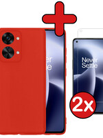 BTH BTH OnePlus Nord 2T Hoesje Siliconen Met 2x Screenprotector - Rood