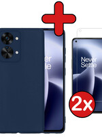 BTH BTH OnePlus Nord 2T Hoesje Siliconen Met 2x Screenprotector - Donkerblauw