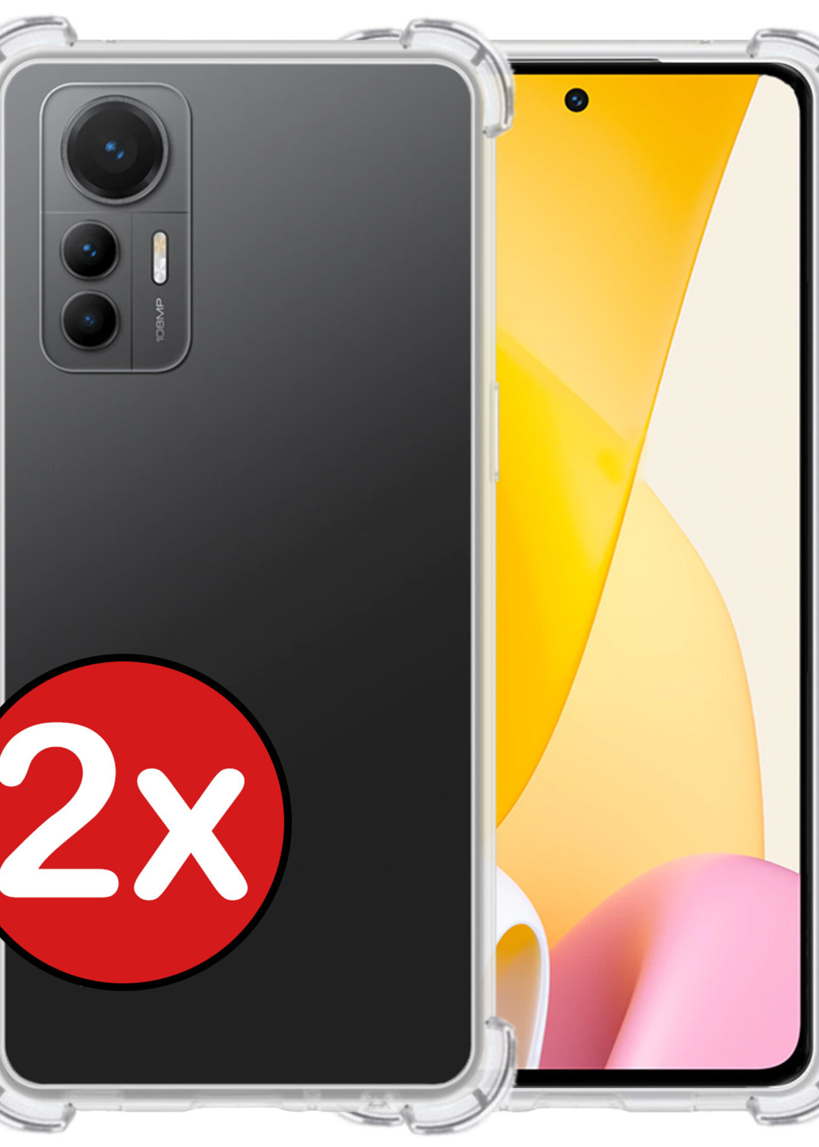 BTH Hoesje Geschikt voor Xiaomi 12 Lite Hoesje Siliconen Shock Proof Case Hoes - Hoes Geschikt voor Xiaomi 12 Lite Hoes Cover Case Shockproof - Transparant - 2 PACK