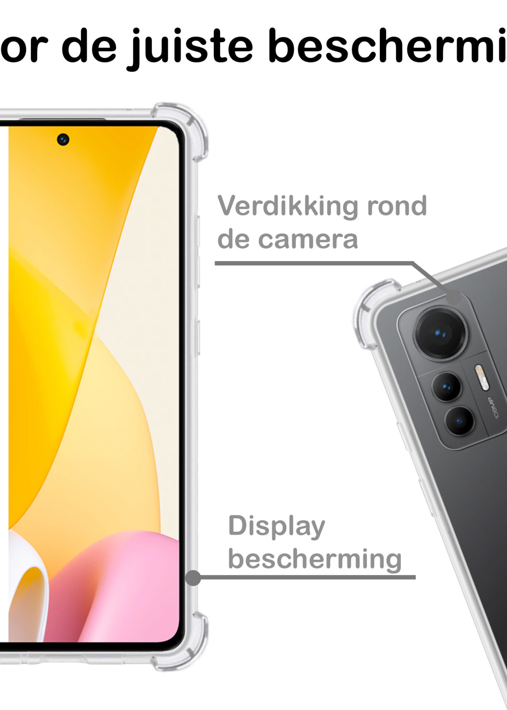 BTH Hoesje Geschikt voor Xiaomi 12 Lite Hoesje Siliconen Shock Proof Case Hoes - Hoes Geschikt voor Xiaomi 12 Lite Hoes Cover Case Shockproof - Transparant - 2 PACK