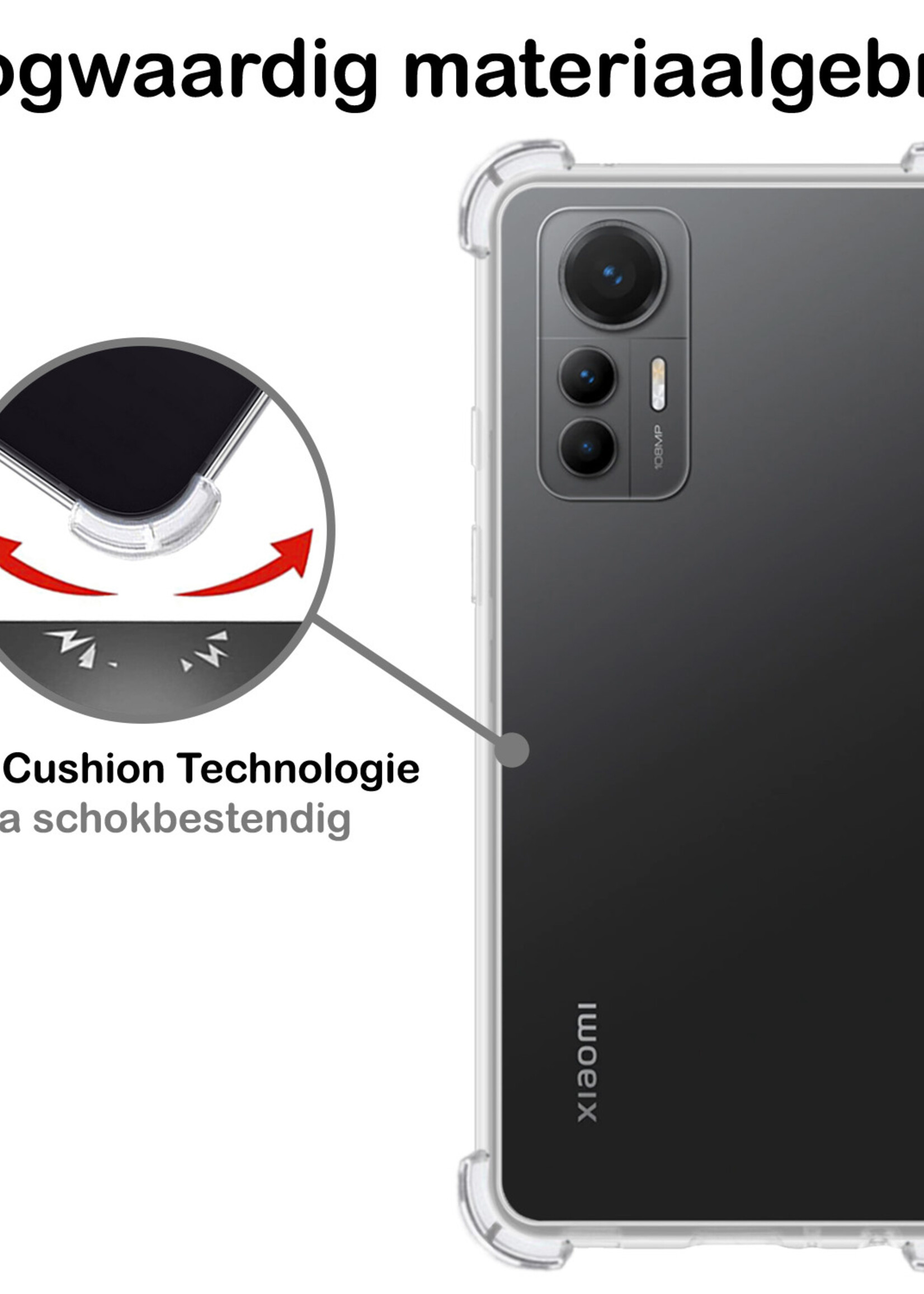 BTH Hoesje Geschikt voor Xiaomi 12 Lite Hoesje Siliconen Shock Proof Case Hoes - Hoes Geschikt voor Xiaomi 12 Lite Hoes Cover Case Shockproof - Transparant - 2 PACK