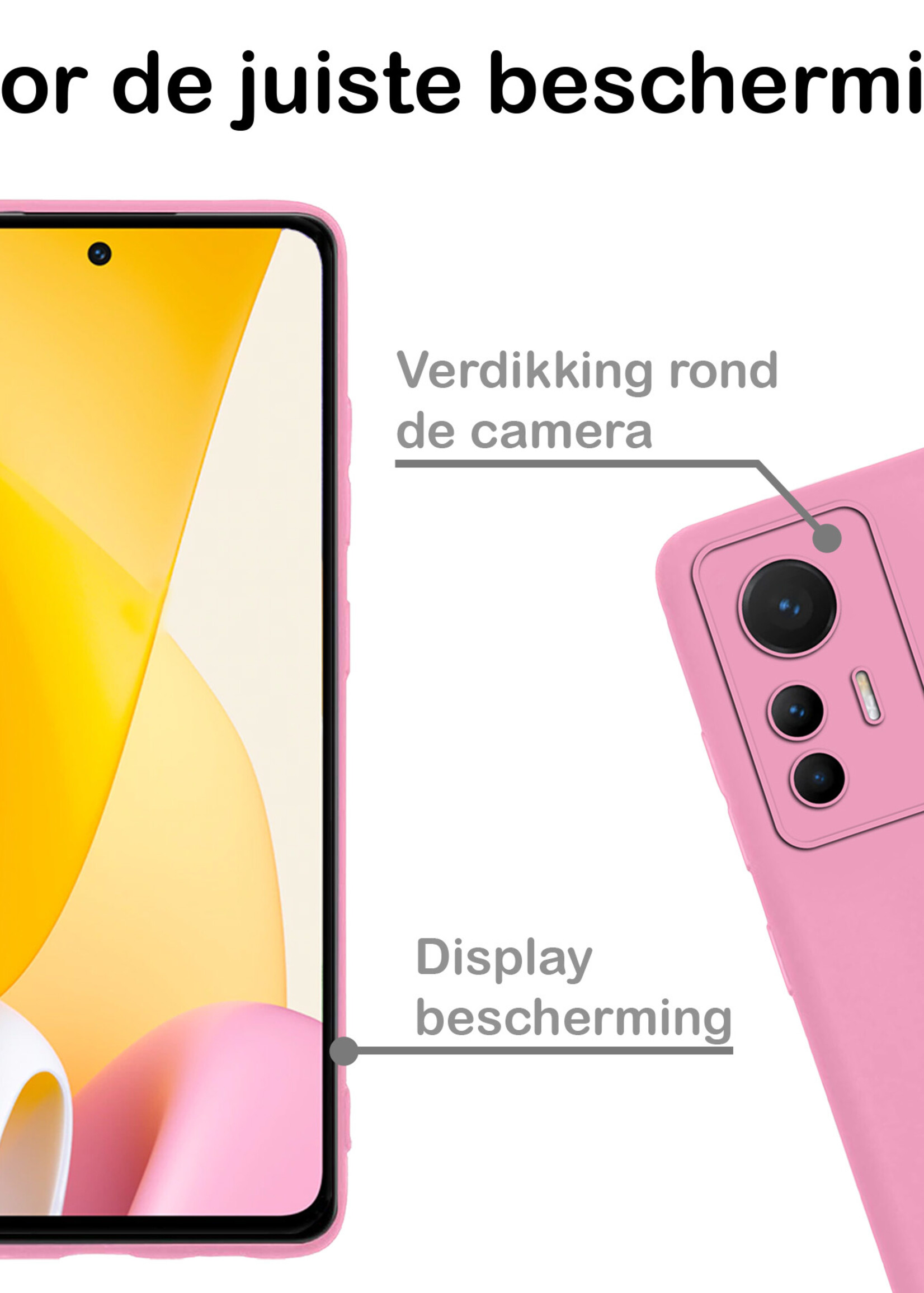 BTH Xiaomi 12 Lite Hoesje Siliconen Case Cover - Xiaomi 12 Lite Hoesje Cover Hoes Siliconen - Licht Roze