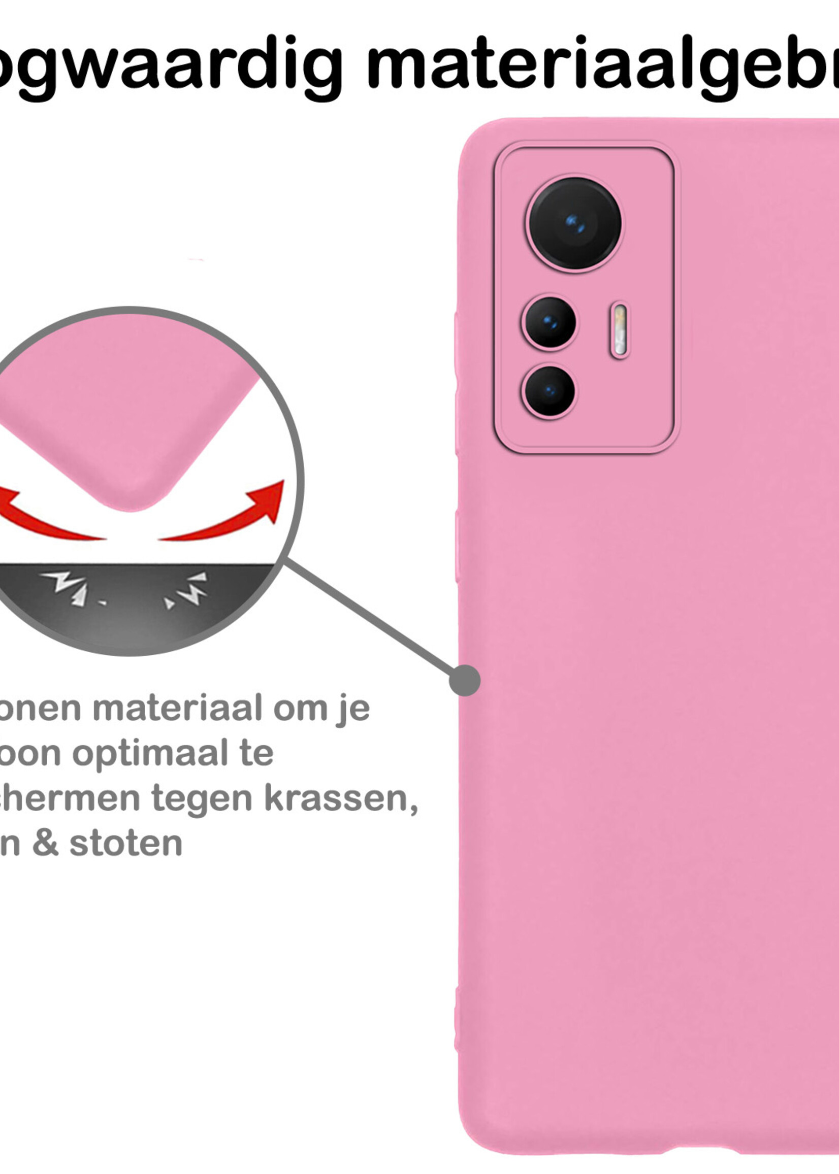 BTH Xiaomi 12 Lite Hoesje Siliconen Case Cover - Xiaomi 12 Lite Hoesje Cover Hoes Siliconen - Licht Roze