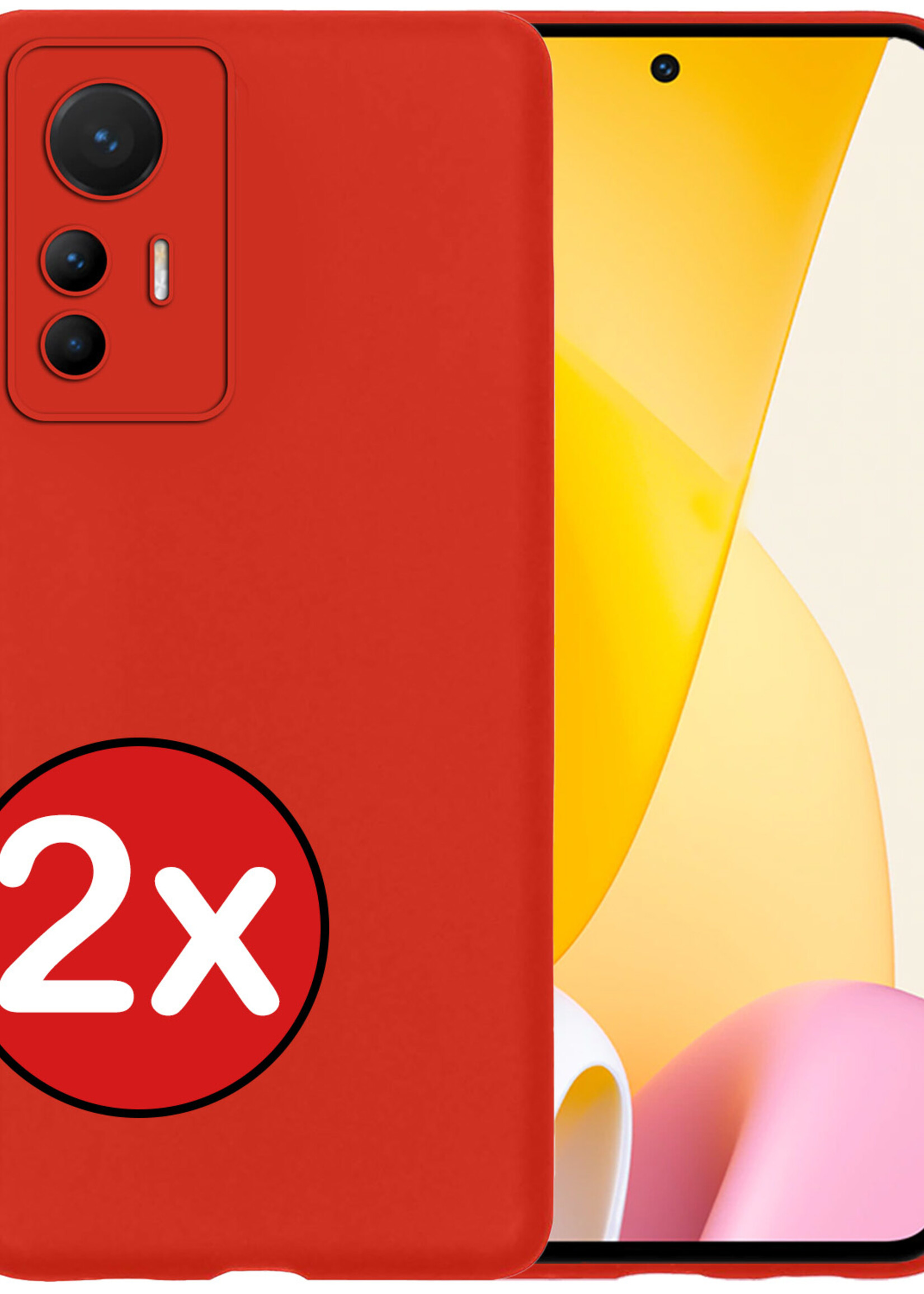 BTH Hoesje Geschikt voor Xiaomi 12 Lite Hoesje Siliconen Case Hoes - Hoes Geschikt voor Xiaomi 12 Lite Hoes Cover Case - Rood - 2 PACK