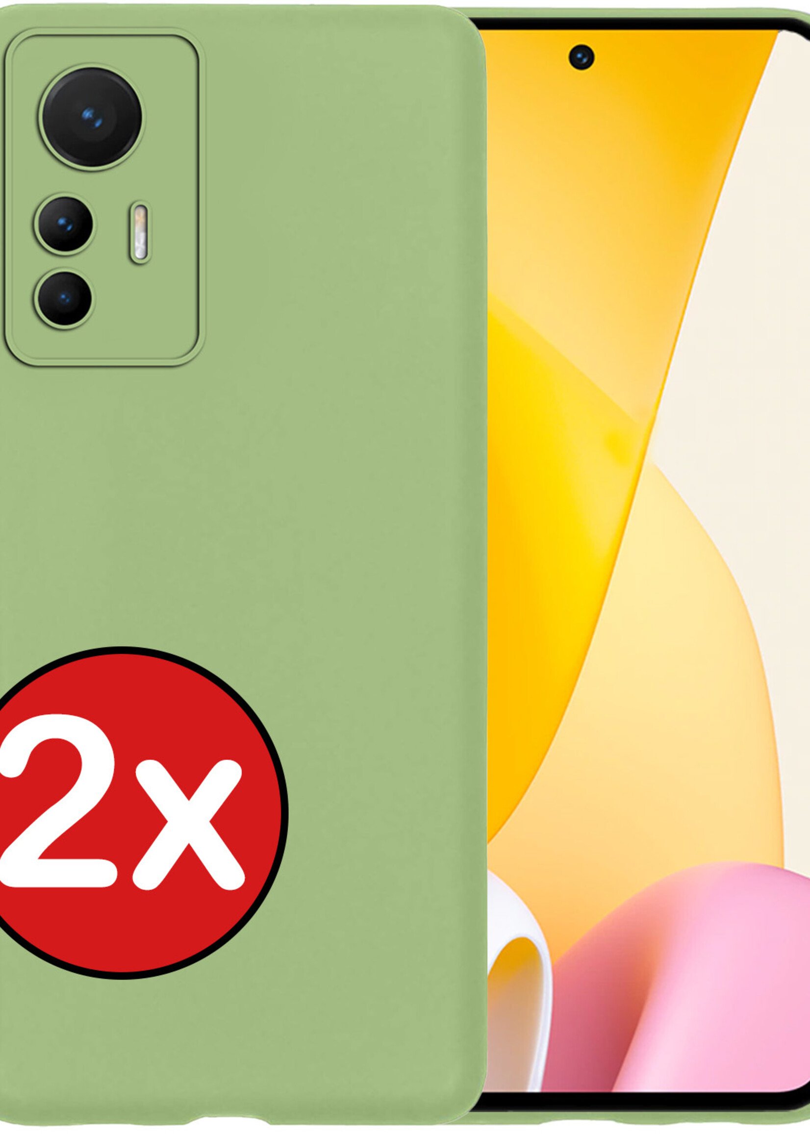BTH Hoesje Geschikt voor Xiaomi 12 Lite Hoesje Siliconen Case Hoes - Hoes Geschikt voor Xiaomi 12 Lite Hoes Cover Case - Groen - 2 PACK