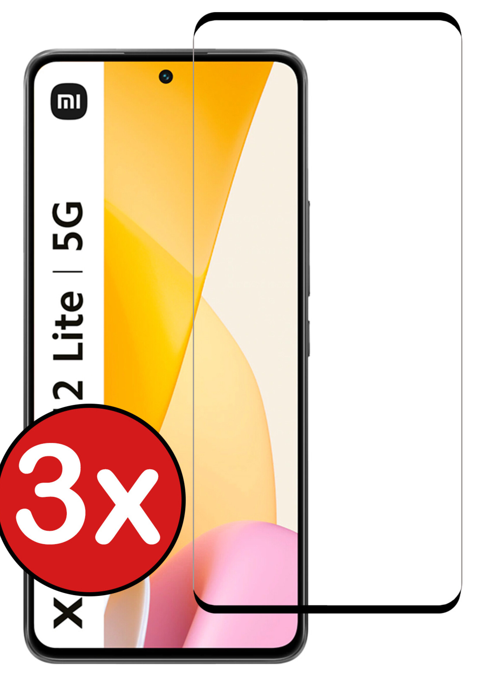 BTH Screenprotector Geschikt voor Xiaomi 12 Lite Screenprotector Glas Gehard Tempered Glass Full Cover - Screenprotector Geschikt voor Xiaomi 12 Lite Screen Protector Screen Cover - 3 PACK
