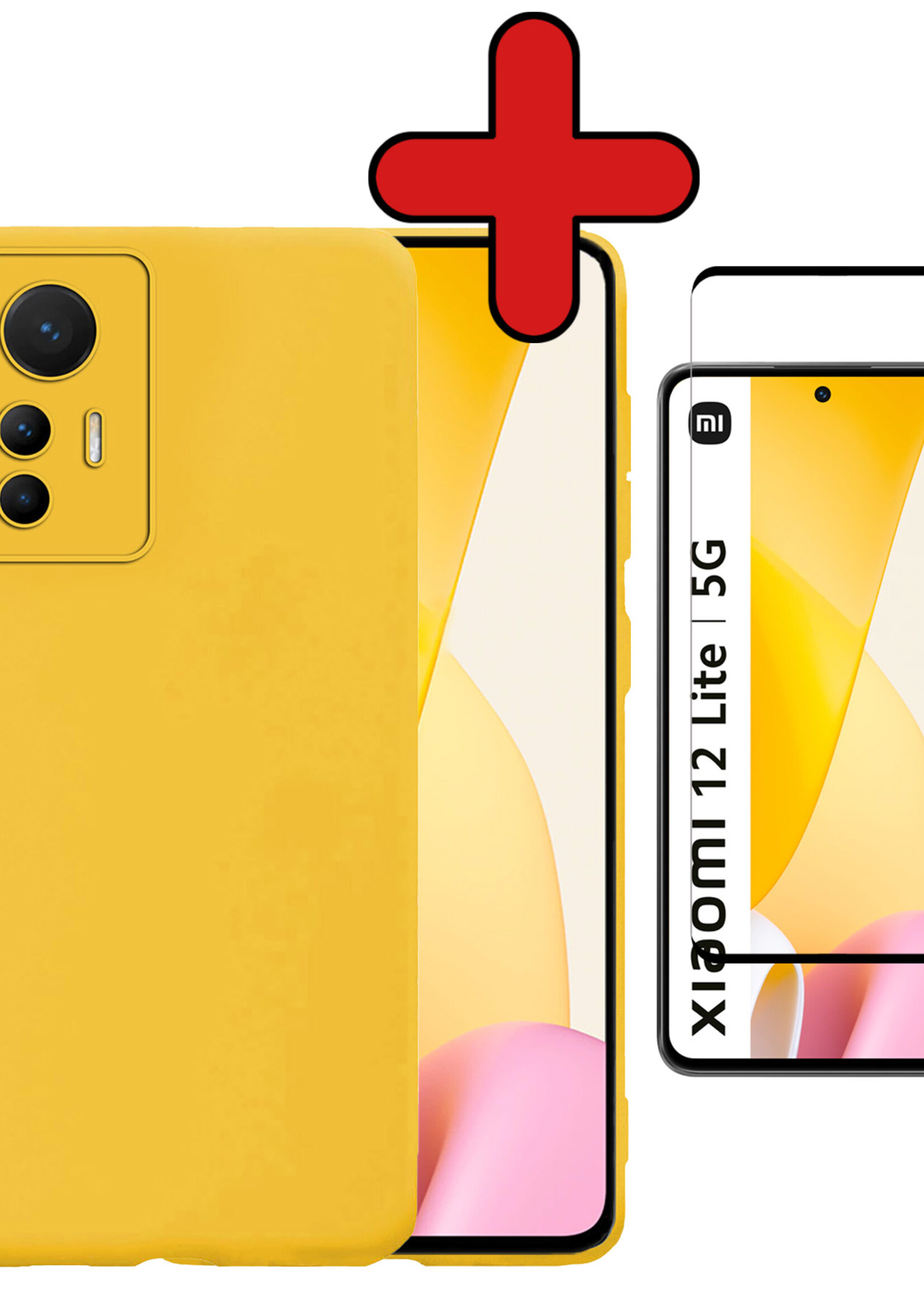 BTH Hoesje Geschikt voor Xiaomi 12 Lite Hoesje Siliconen Case Hoes Met Screenprotector - Hoes Geschikt voor Xiaomi 12 Lite Hoes Cover Case - Geel