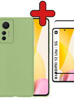 BTH BTH Xiaomi 12 Lite Hoesje Siliconen Met Screenprotector - Groen