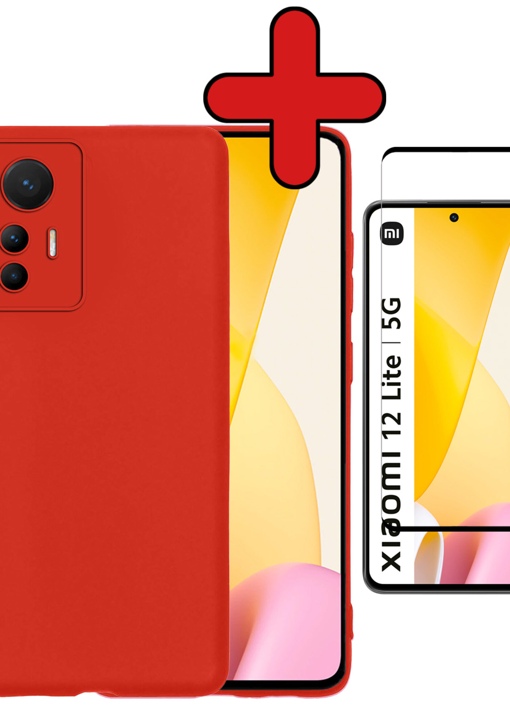 BTH Hoesje Geschikt voor Xiaomi 12 Lite Hoesje Siliconen Case Hoes Met Screenprotector - Hoes Geschikt voor Xiaomi 12 Lite Hoes Cover Case - Rood
