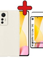 BTH BTH Xiaomi 12 Lite Hoesje Siliconen Met Screenprotector - Wit