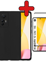 BTH BTH Xiaomi 12 Lite Hoesje Siliconen Met Screenprotector - Zwart