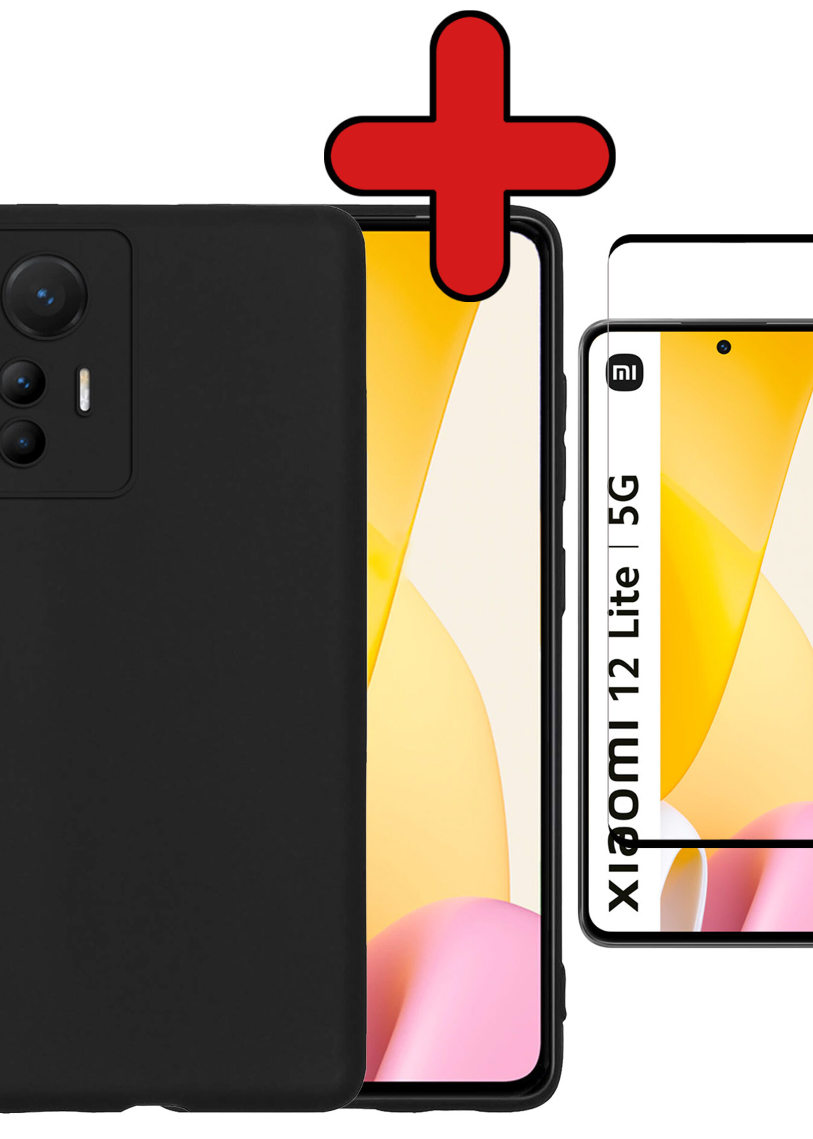 BTH Hoesje Geschikt voor Xiaomi 12 Lite Hoesje Siliconen Case Hoes Met Screenprotector - Hoes Geschikt voor Xiaomi 12 Lite Hoes Cover Case - Zwart