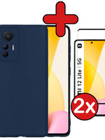BTH BTH Xiaomi 12 Lite Hoesje Siliconen Met 2x Screenprotector - Donkerblauw