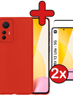 BTH BTH Xiaomi 12 Lite Hoesje Siliconen Met 2x Screenprotector - Rood
