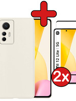 BTH BTH Xiaomi 12 Lite Hoesje Siliconen Met 2x Screenprotector - Wit