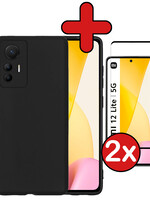 BTH BTH Xiaomi 12 Lite Hoesje Siliconen Met 2x Screenprotector - Zwart