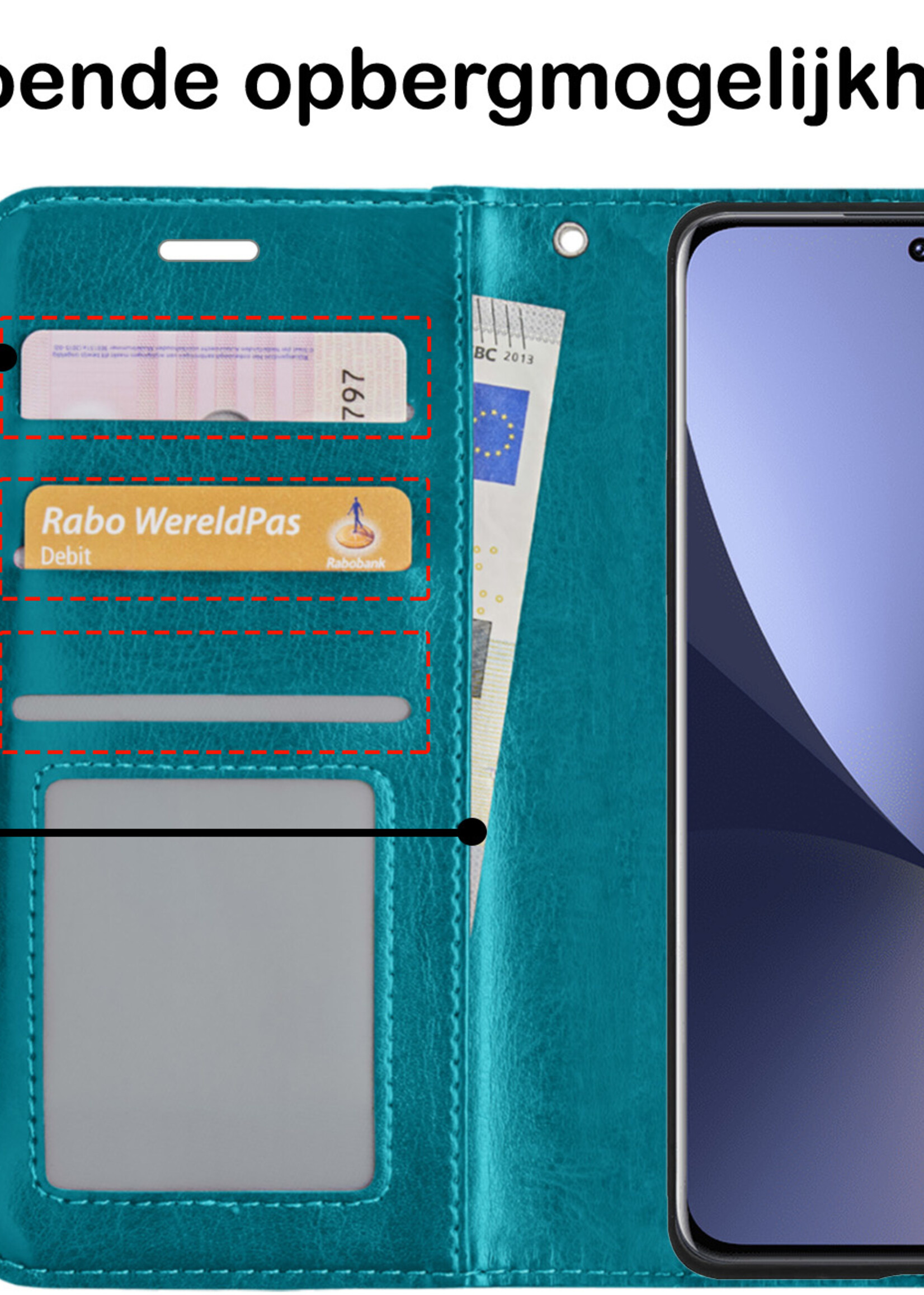 BTH Hoesje Geschikt voor Xiaomi 12 Hoesje Book Case Hoes Portemonnee Cover Walletcase Met 2x Screenprotector - Hoes Geschikt voor Xiaomi 12 Hoes Bookcase Hoesje - Turquoise