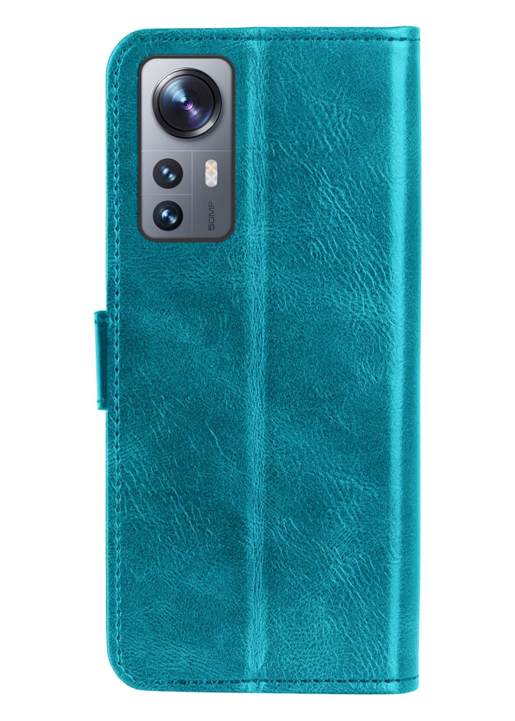 BTH Hoesje Geschikt voor Xiaomi 12 Hoesje Book Case Hoes Portemonnee Cover Walletcase Met 2x Screenprotector - Hoes Geschikt voor Xiaomi 12 Hoes Bookcase Hoesje - Turquoise