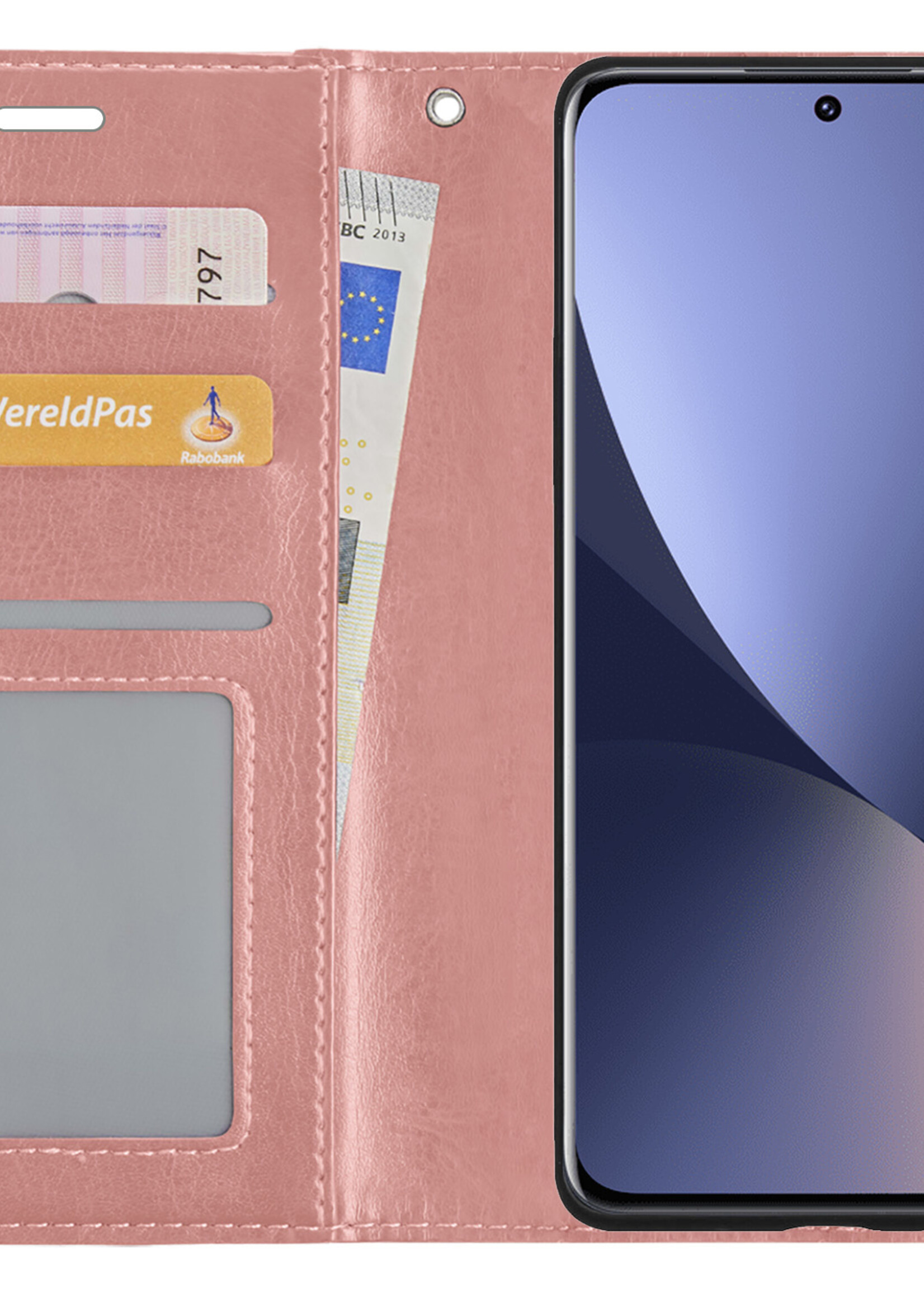 BTH Hoesje Geschikt voor Xiaomi 12 Hoesje Book Case Hoes Portemonnee Cover Walletcase Met 2x Screenprotector - Hoes Geschikt voor Xiaomi 12 Hoes Bookcase Hoesje - Rosé goud